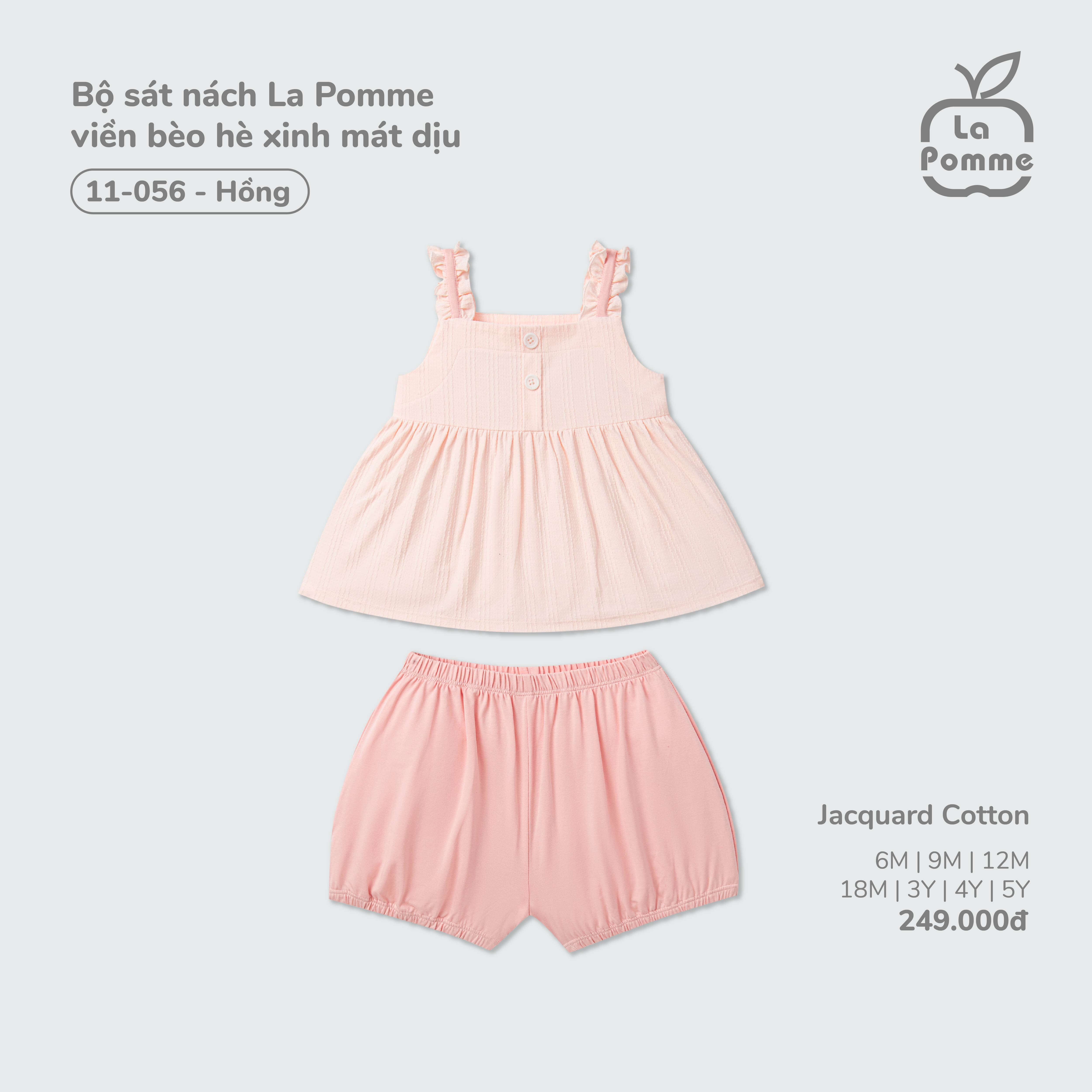 Bộ sát nách La Pomme viền bèo hè xinh mát dịu Hồng (6M,9M,12M,18M,3Y,4Y,5Y)
