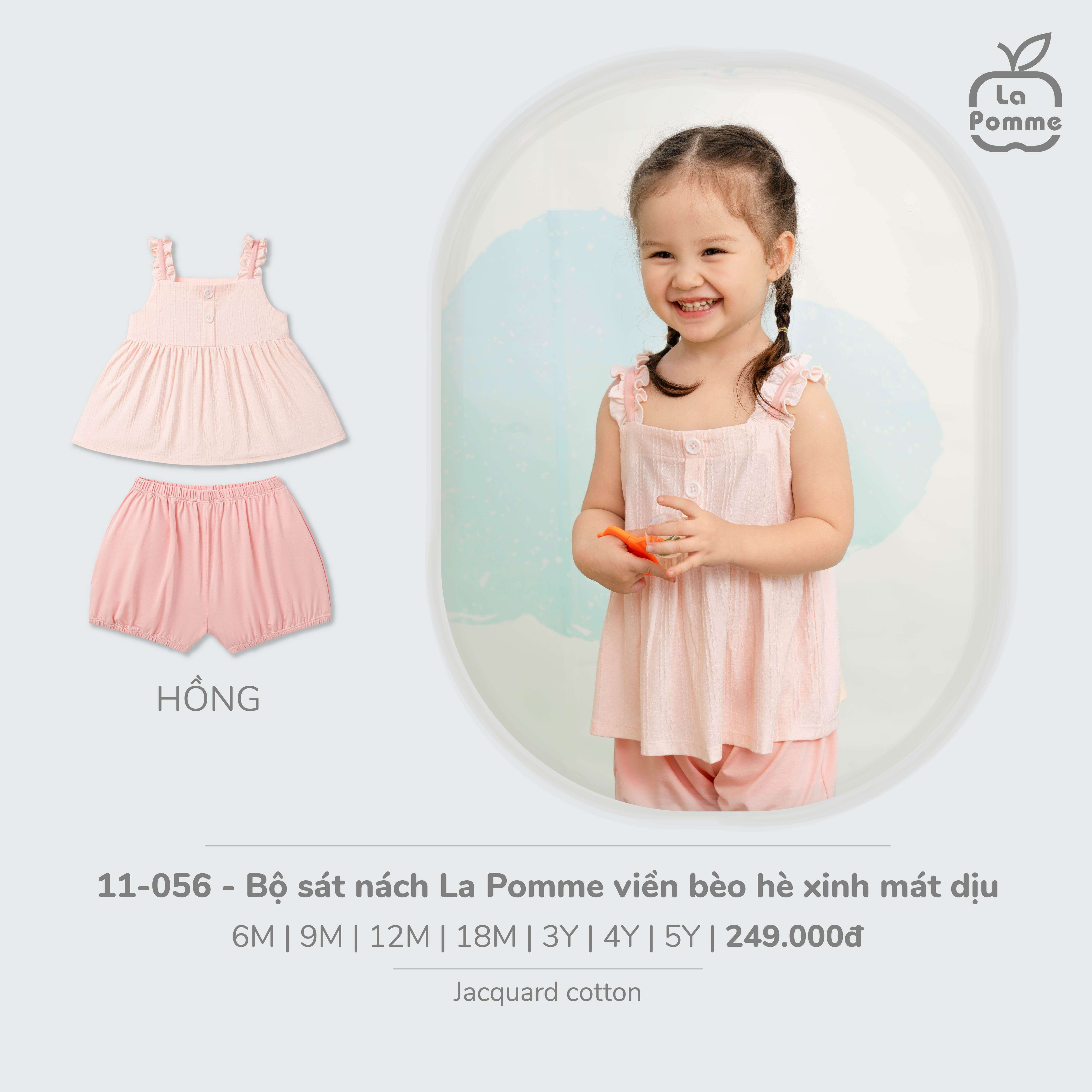 Bộ sát nách La Pomme viền bèo hè xinh mát dịu Hồng (6M,9M,12M,18M,3Y,4Y,5Y) — ảnh 5