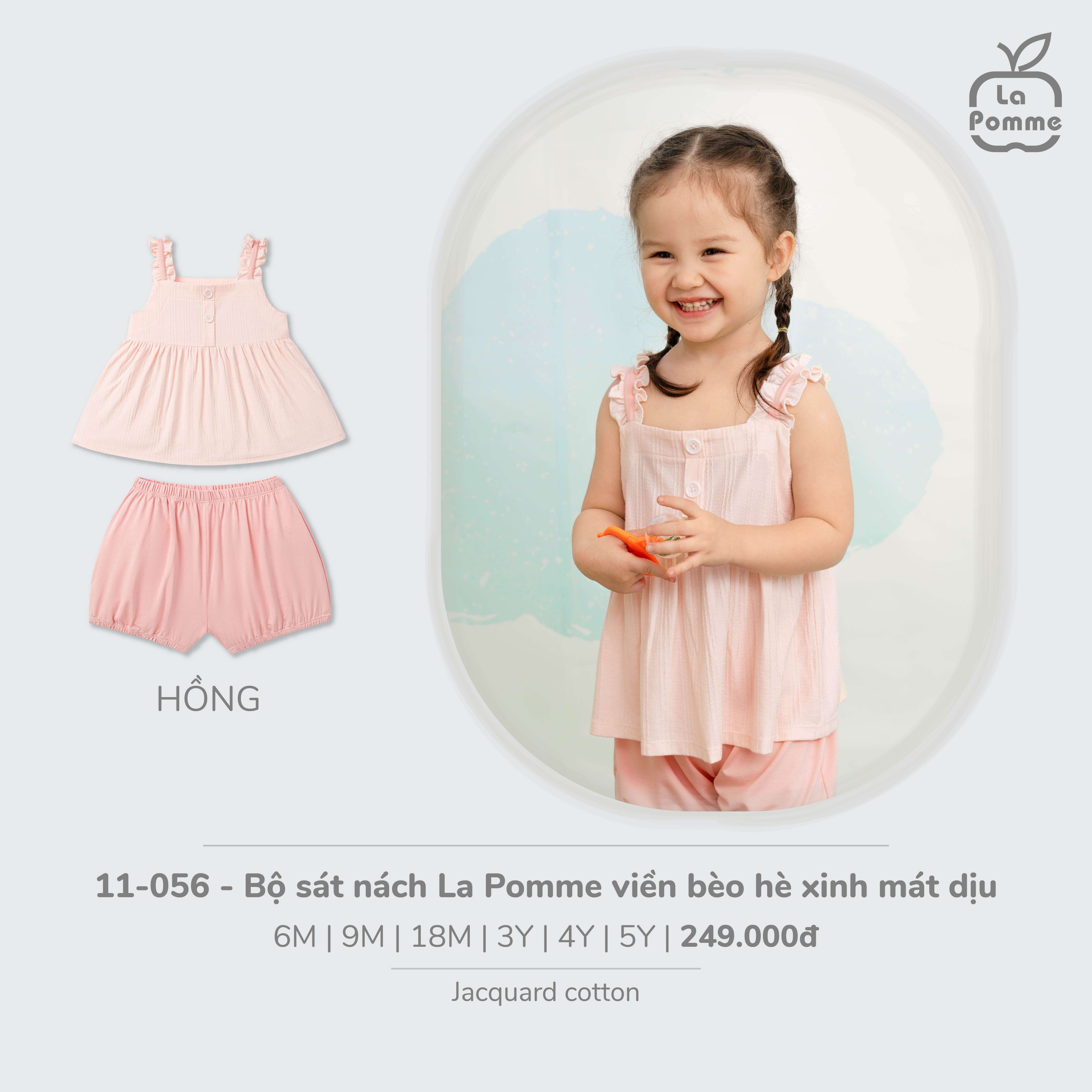 Bộ sát nách La Pomme viền bèo hè xinh mát dịu Hồng (6M,9M,12M,18M,3Y,4Y,5Y) — ảnh 6