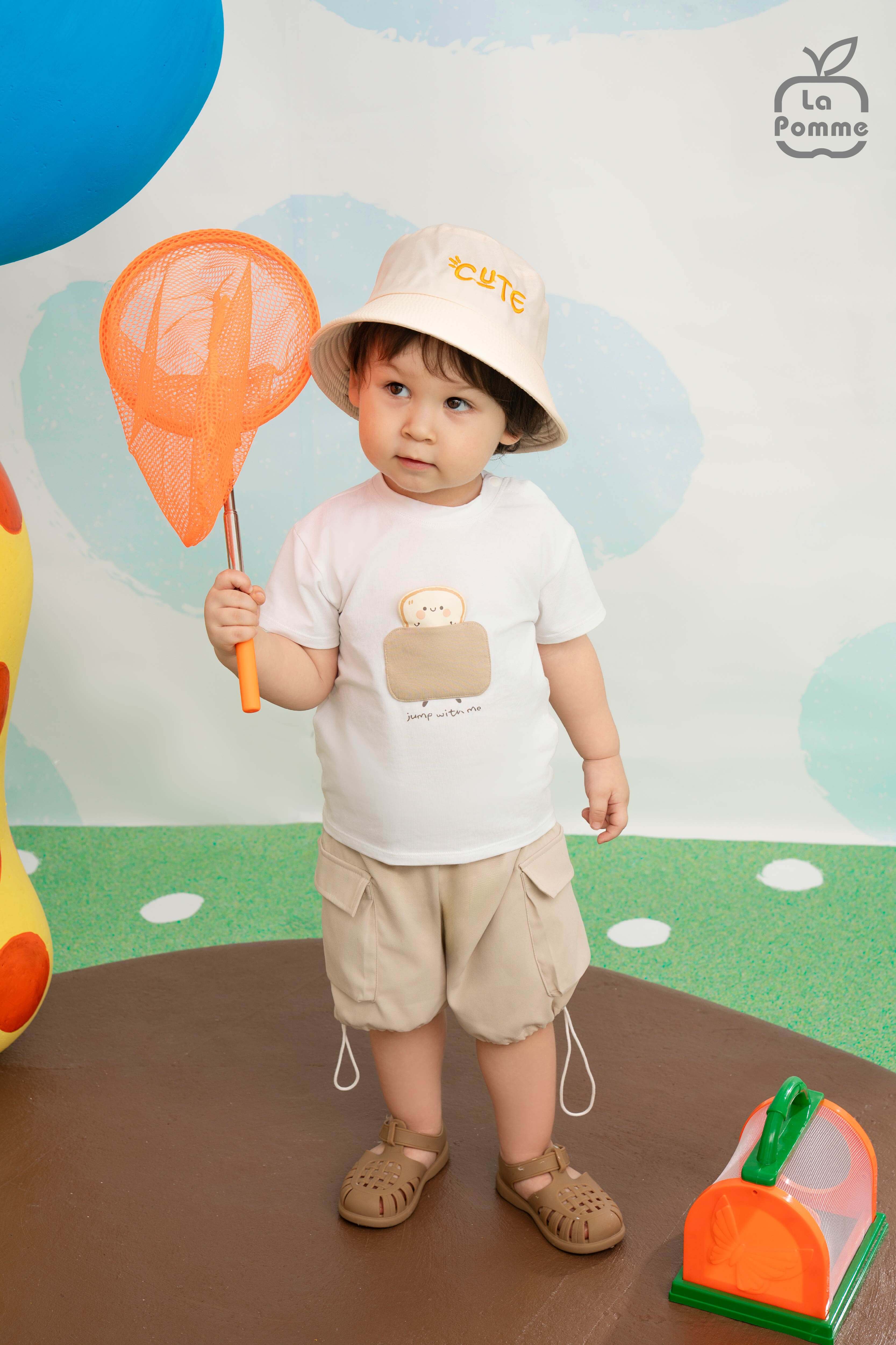 Bộ cộc tay La Pomme lát bánh mì vui nhộn Trắng Be (9M,12M,18M,3Y,4Y,5Y) — ảnh 3