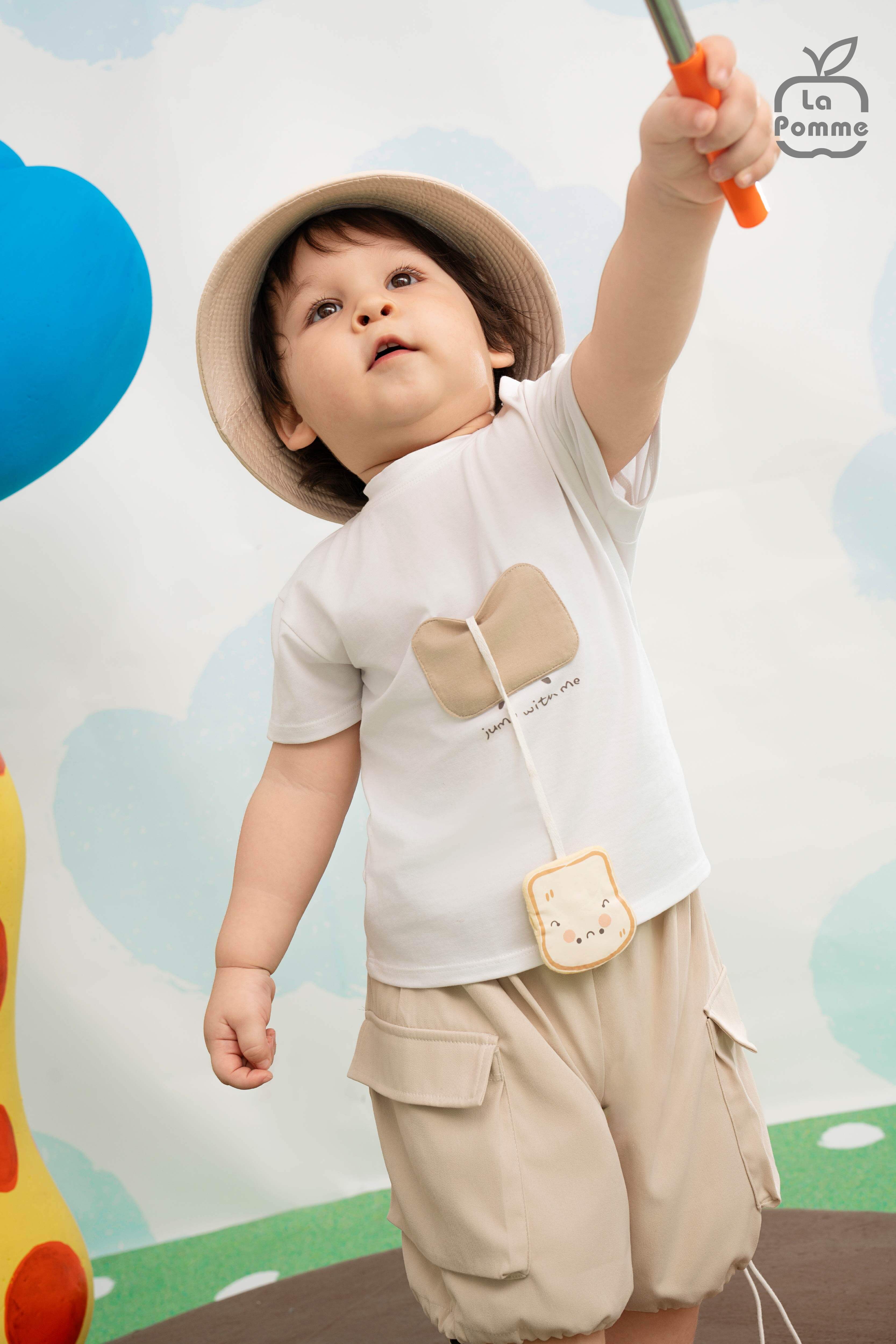 Bộ cộc tay La Pomme lát bánh mì vui nhộn Trắng Be (9M,12M,18M,3Y,4Y,5Y) — ảnh 4