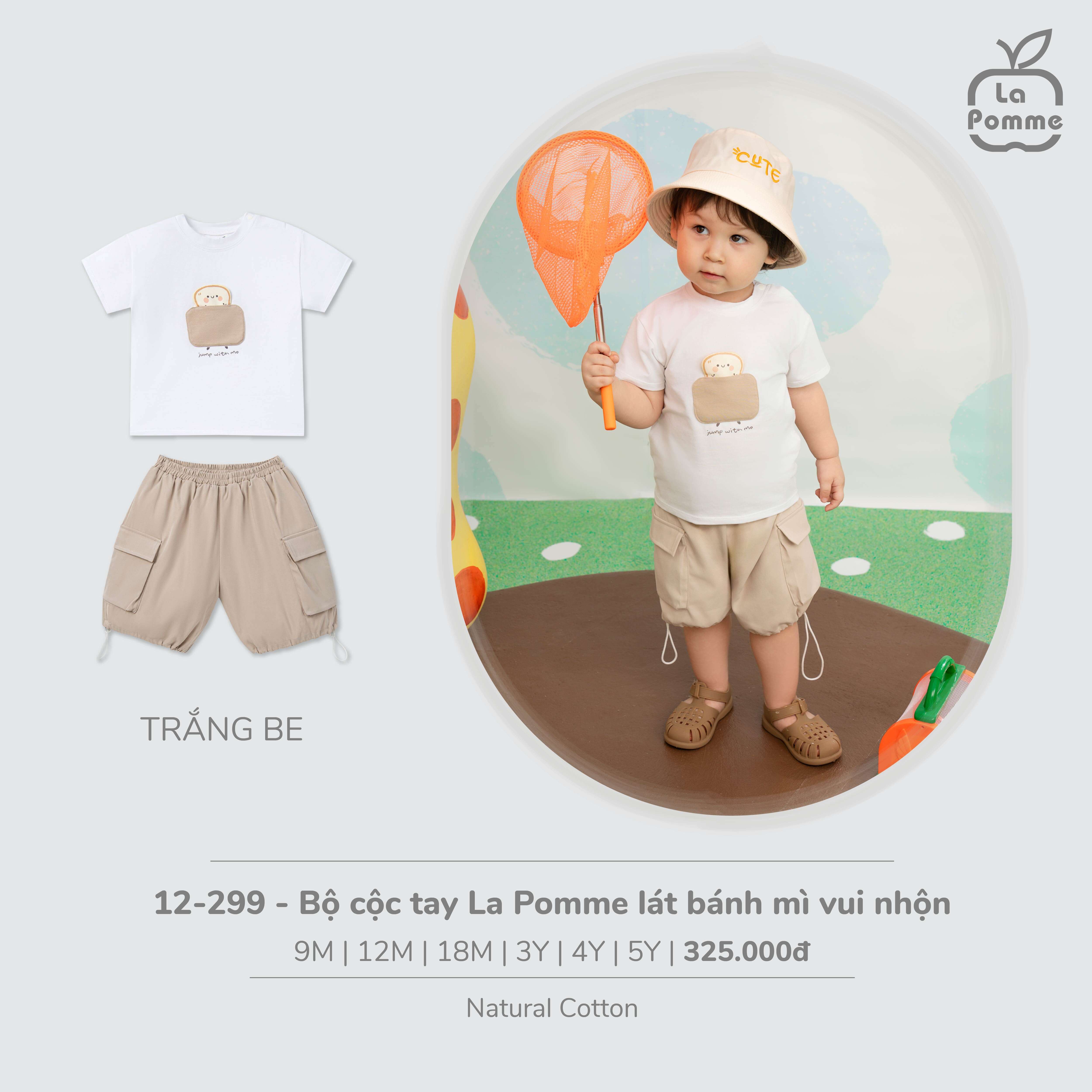 Bộ cộc tay La Pomme lát bánh mì vui nhộn Trắng Be (9M,12M,18M,3Y,4Y,5Y) — ảnh 5