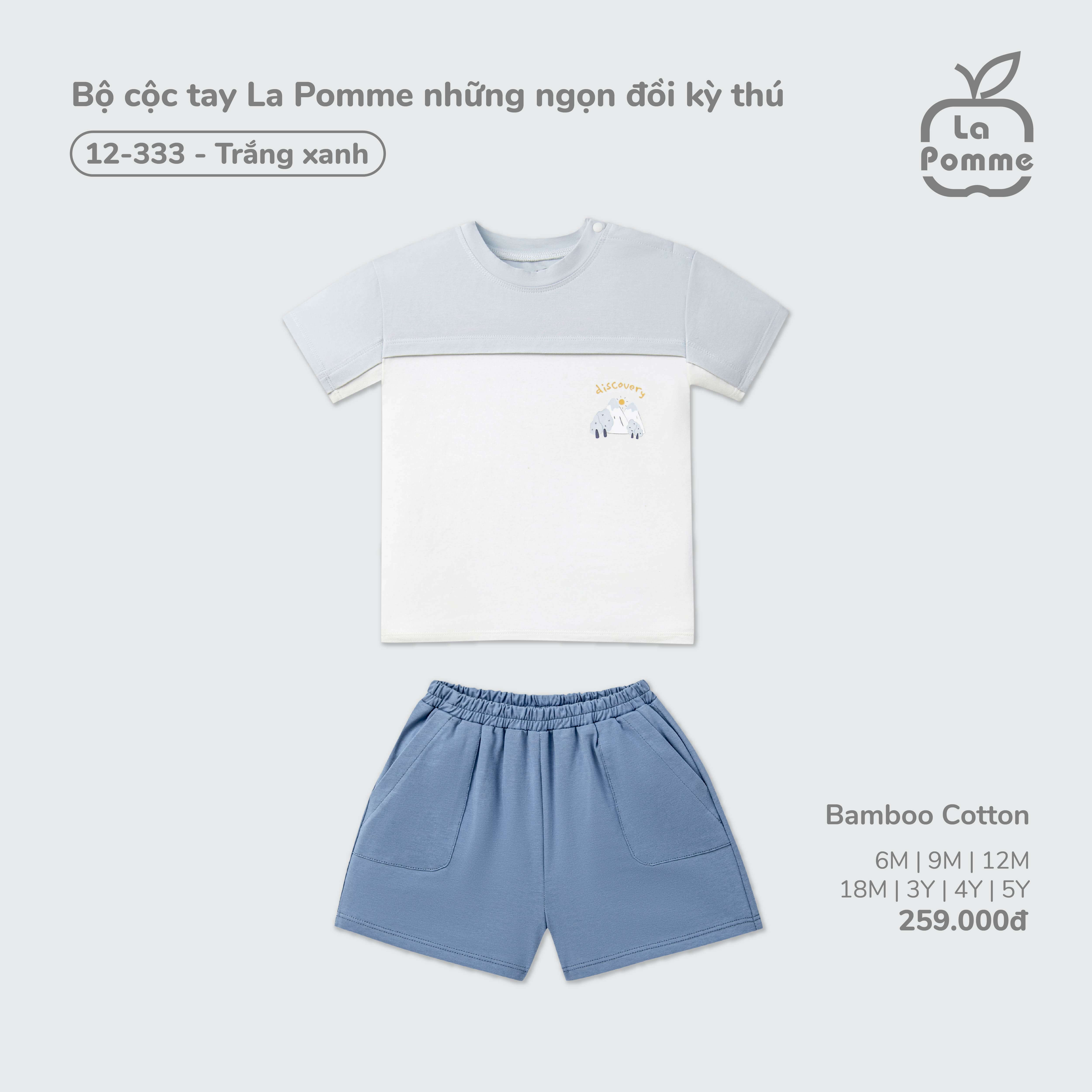 Bộ cộc tay La Pomme những ngọn đồi kỳ thú Trắng Xanh (6M,9M,12M,18M,3Y,4Y,5Y)