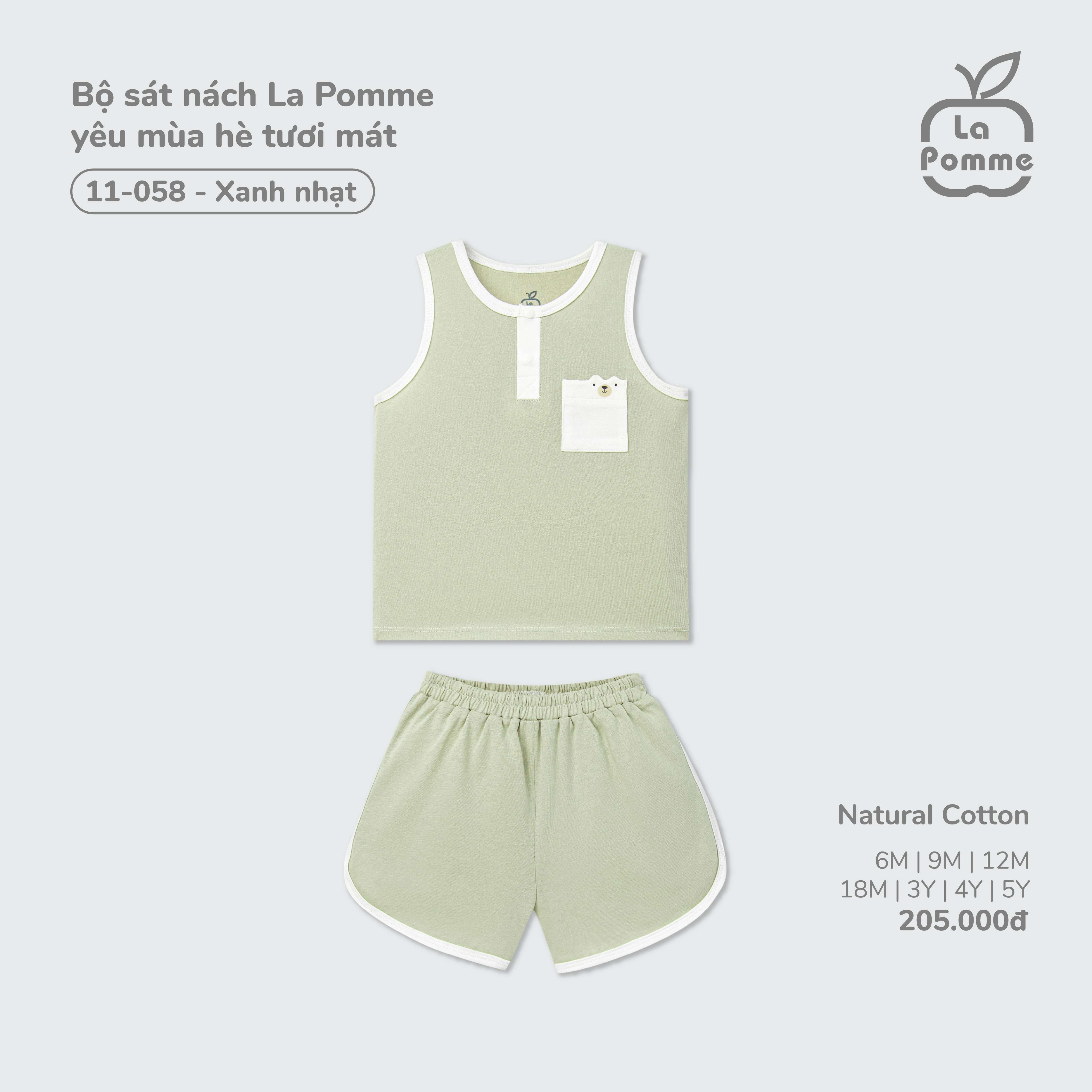 Bộ sát nách La Pomme yêu mùa hè tươi mát Xanh nhạt (6M,9M,12M,18M,3Y,4Y,5Y)