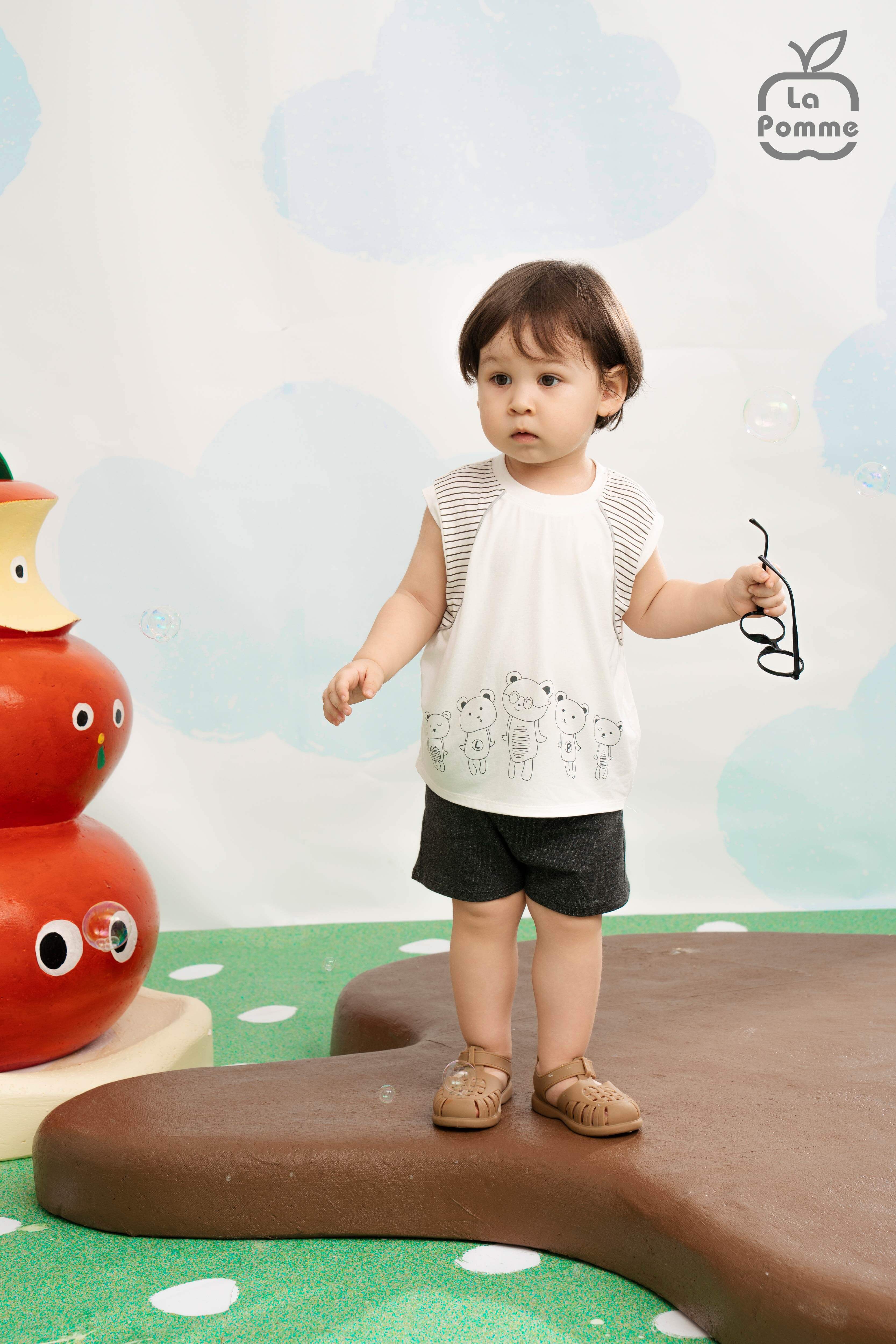Bộ sát nách La Pomme đoàn nhà gấu lên sân Trắng (6M,9M,12M,18M,3Y,4Y,5Y) — ảnh 2