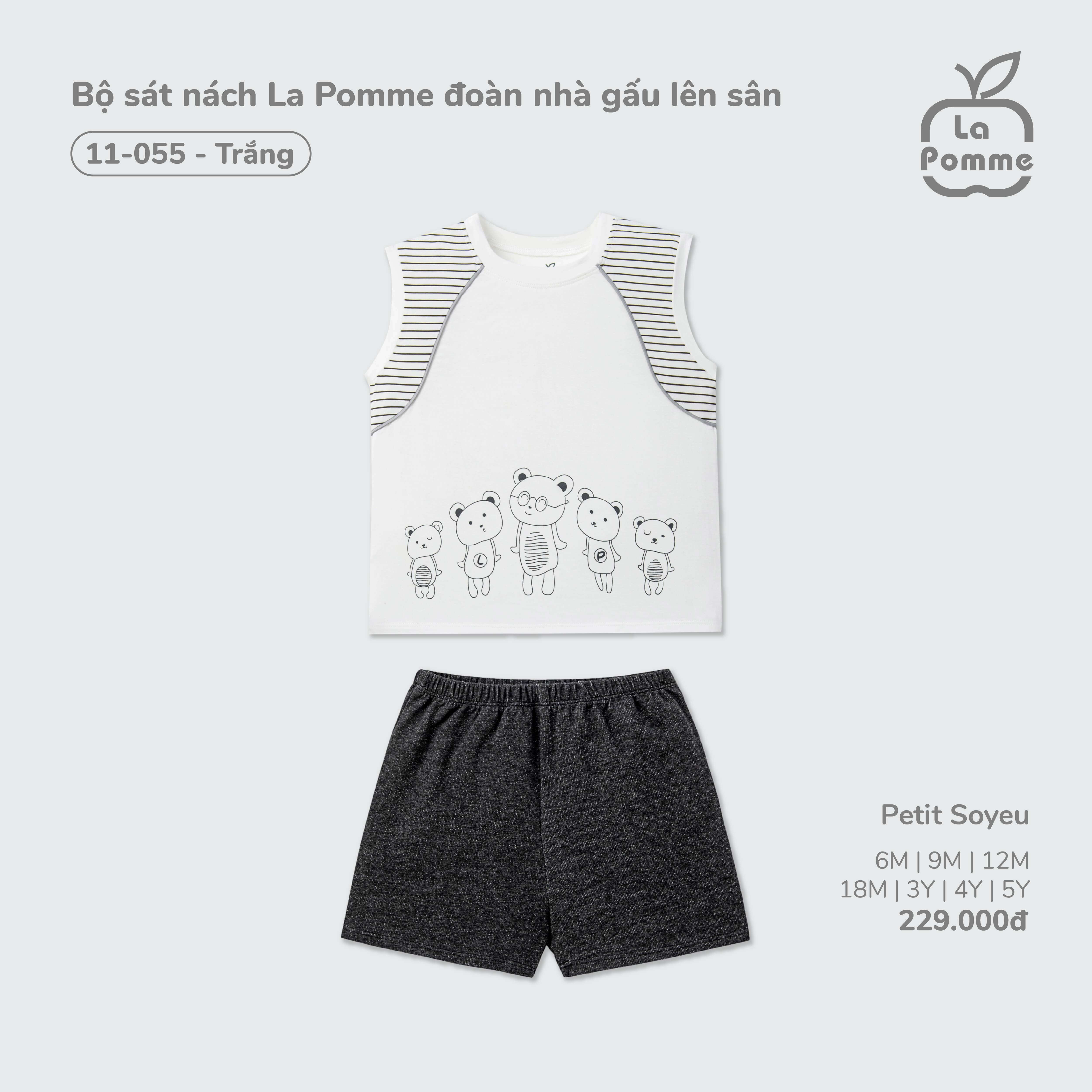 Bộ sát nách La Pomme đoàn nhà gấu lên sân Trắng (6M,9M,12M,18M,3Y,4Y,5Y)