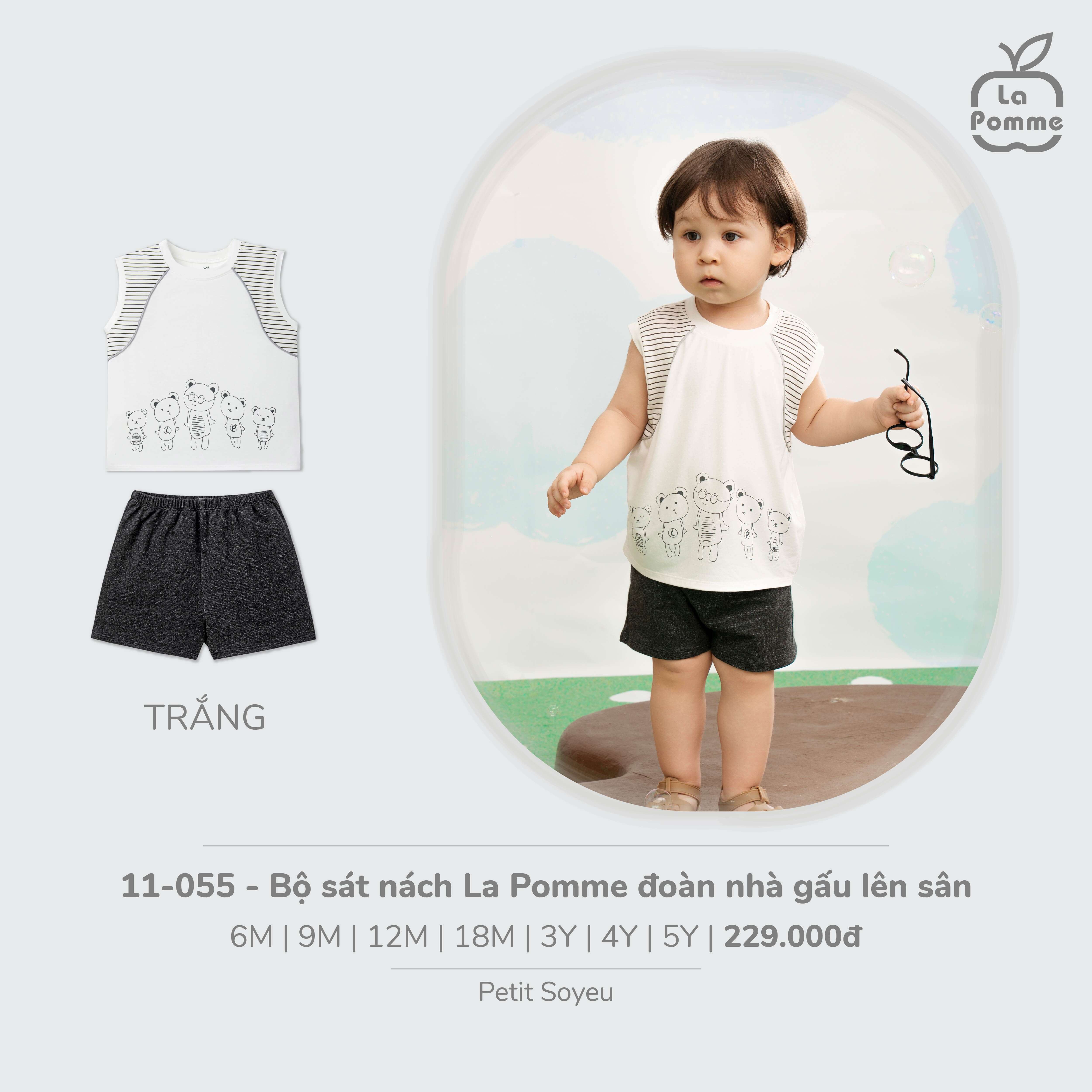 Bộ sát nách La Pomme đoàn nhà gấu lên sân Trắng (6M,9M,12M,18M,3Y,4Y,5Y) — ảnh 4