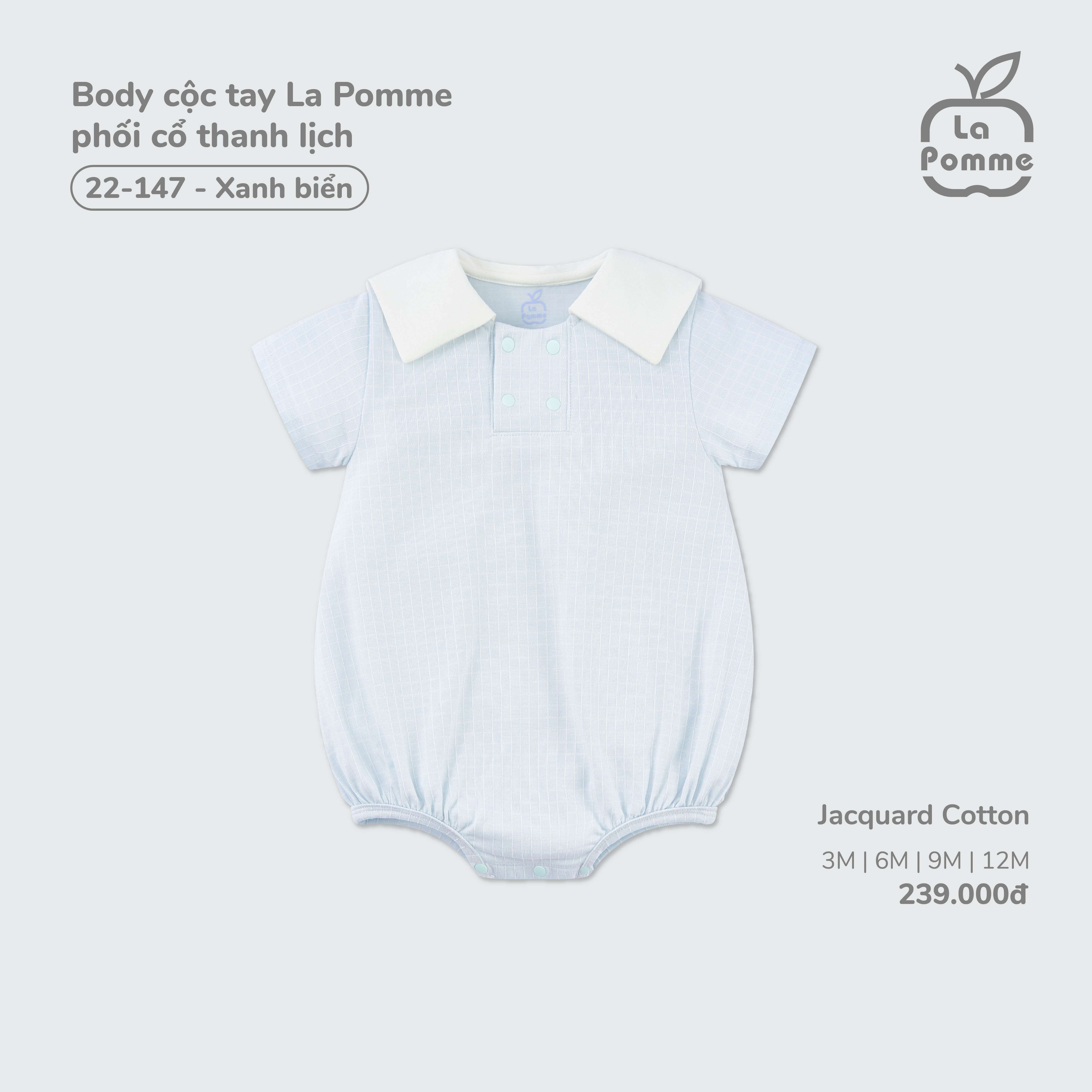 Body cộc tay La Pomme phối cổ thanh lịch Xanh biển (3M,6M,9M,12M)