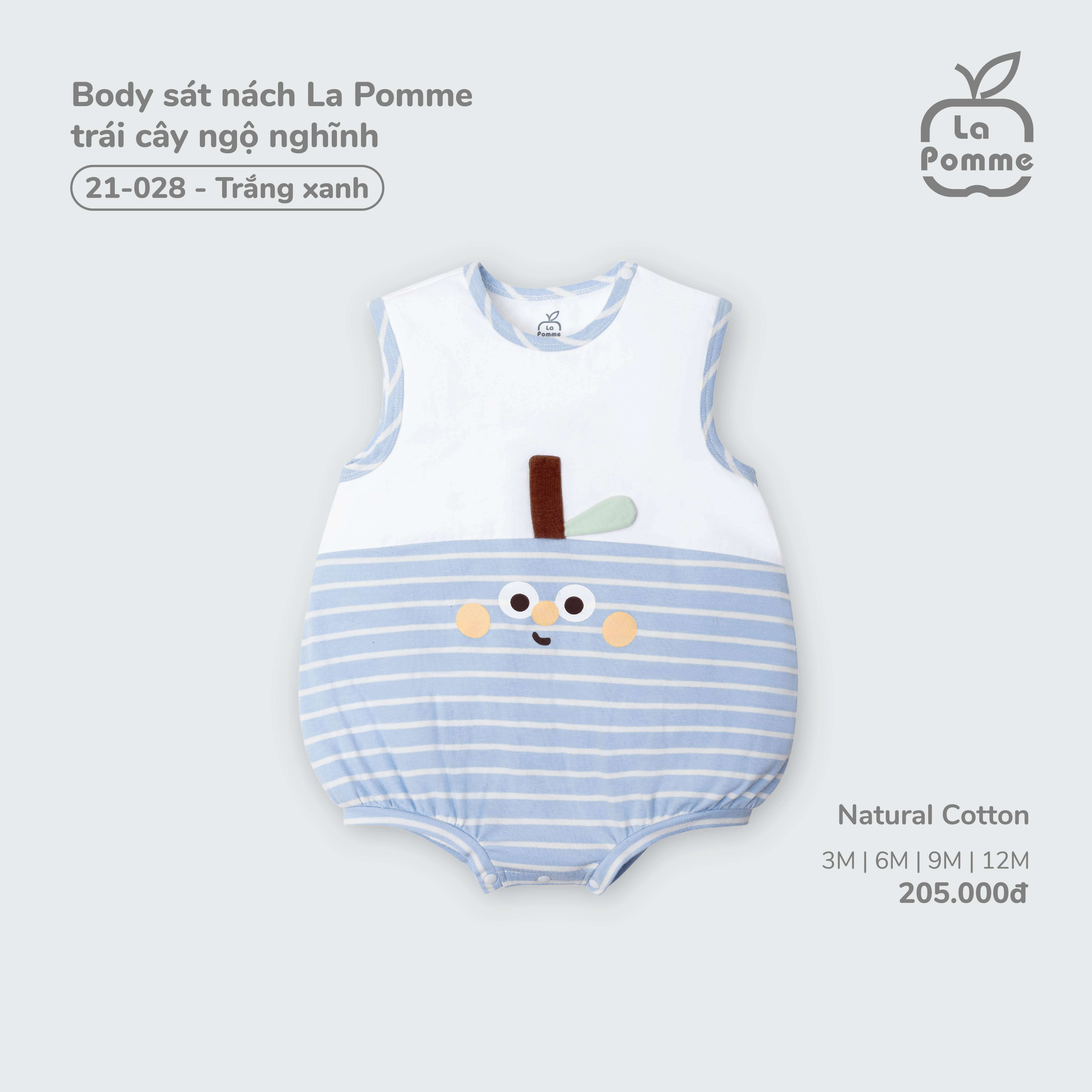 Body sát nách La Pomme trái cây ngộ nghĩnh Trắng Xanh (3M,6M,9M,12M)