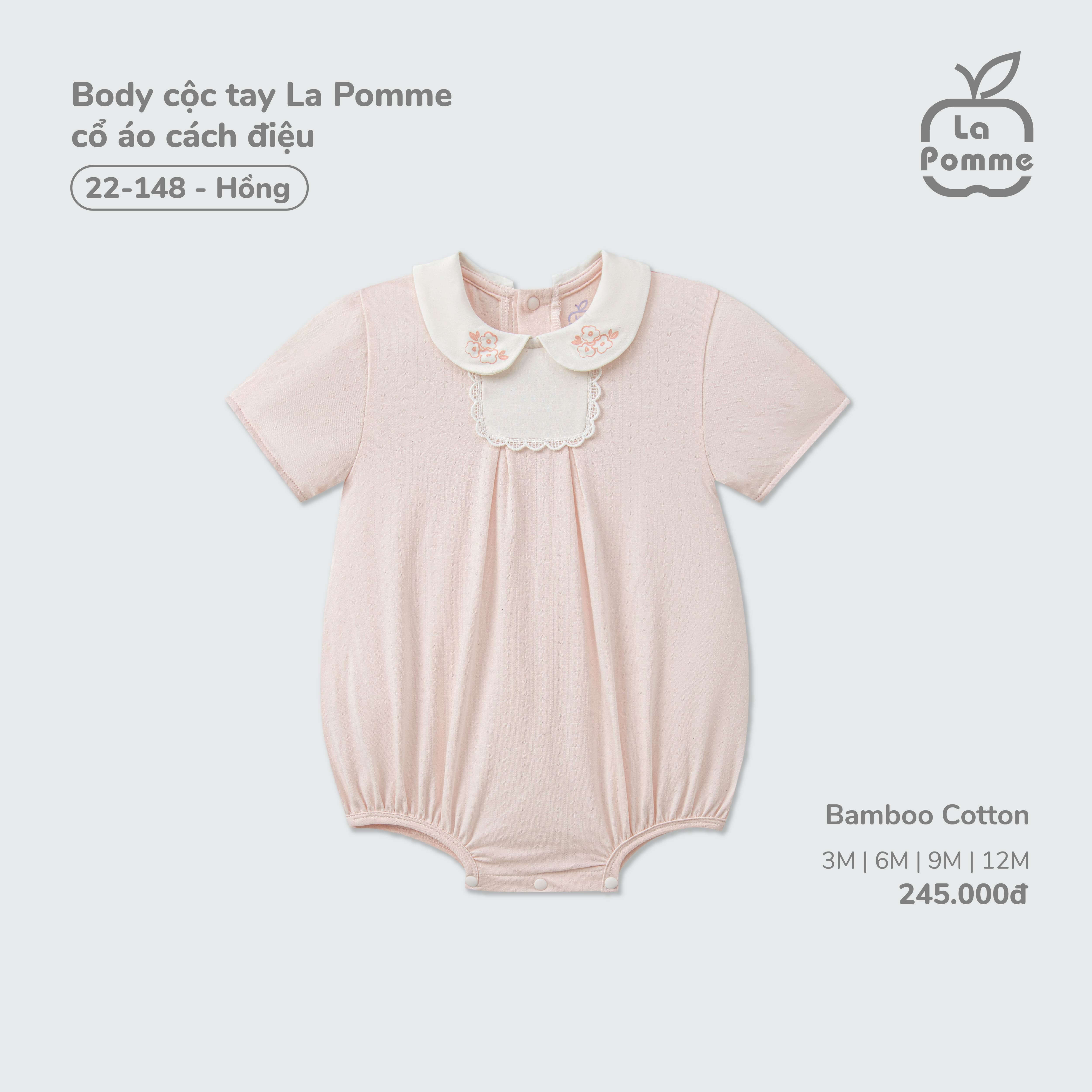 Body cộc tay La Pomme cổ áo cách điệu Hồng (3M,6M,9M,12M)