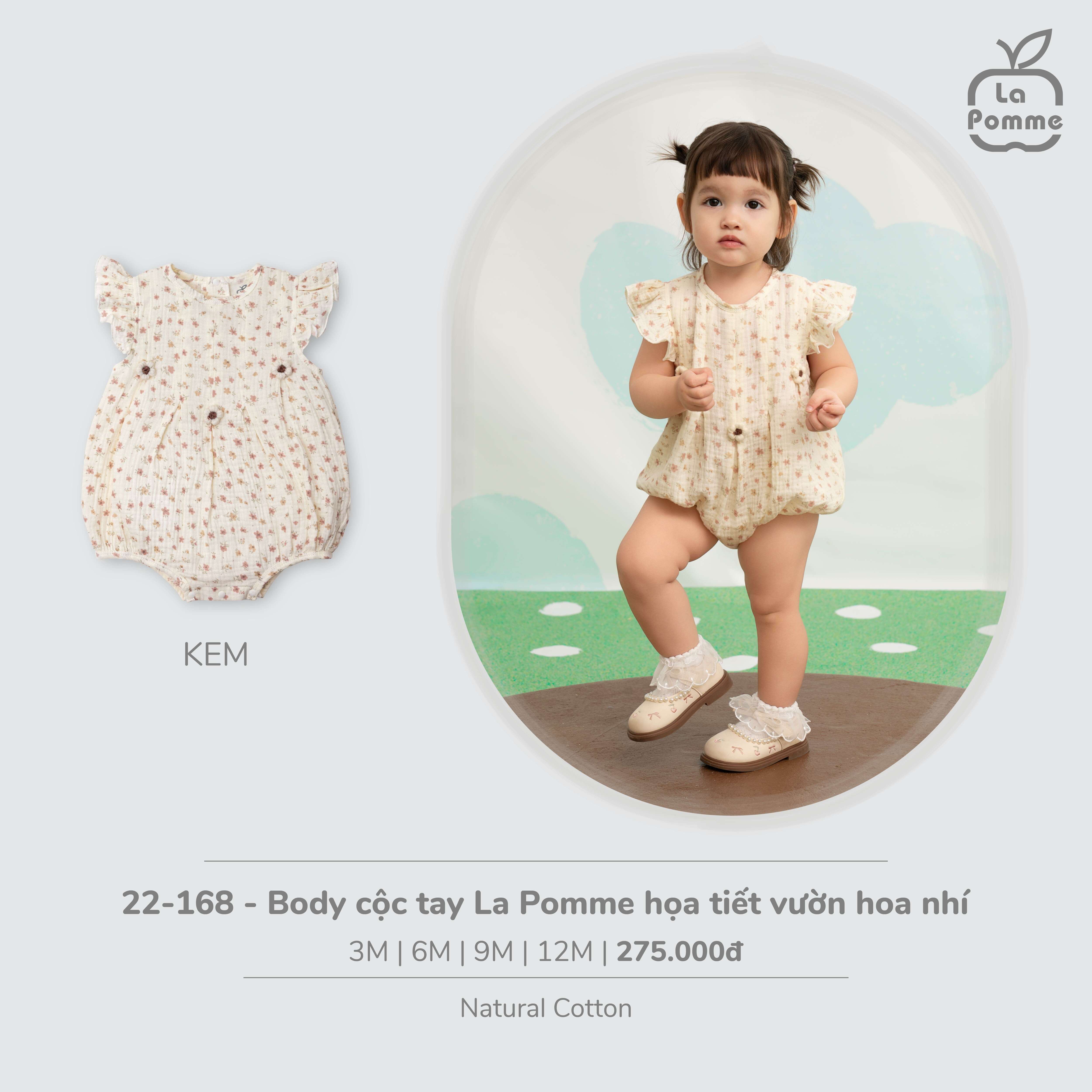 Body cộc tay La Pomme họa tiết vườn hoa nhí Kem (3M,6M,9M,12M) — ảnh 2