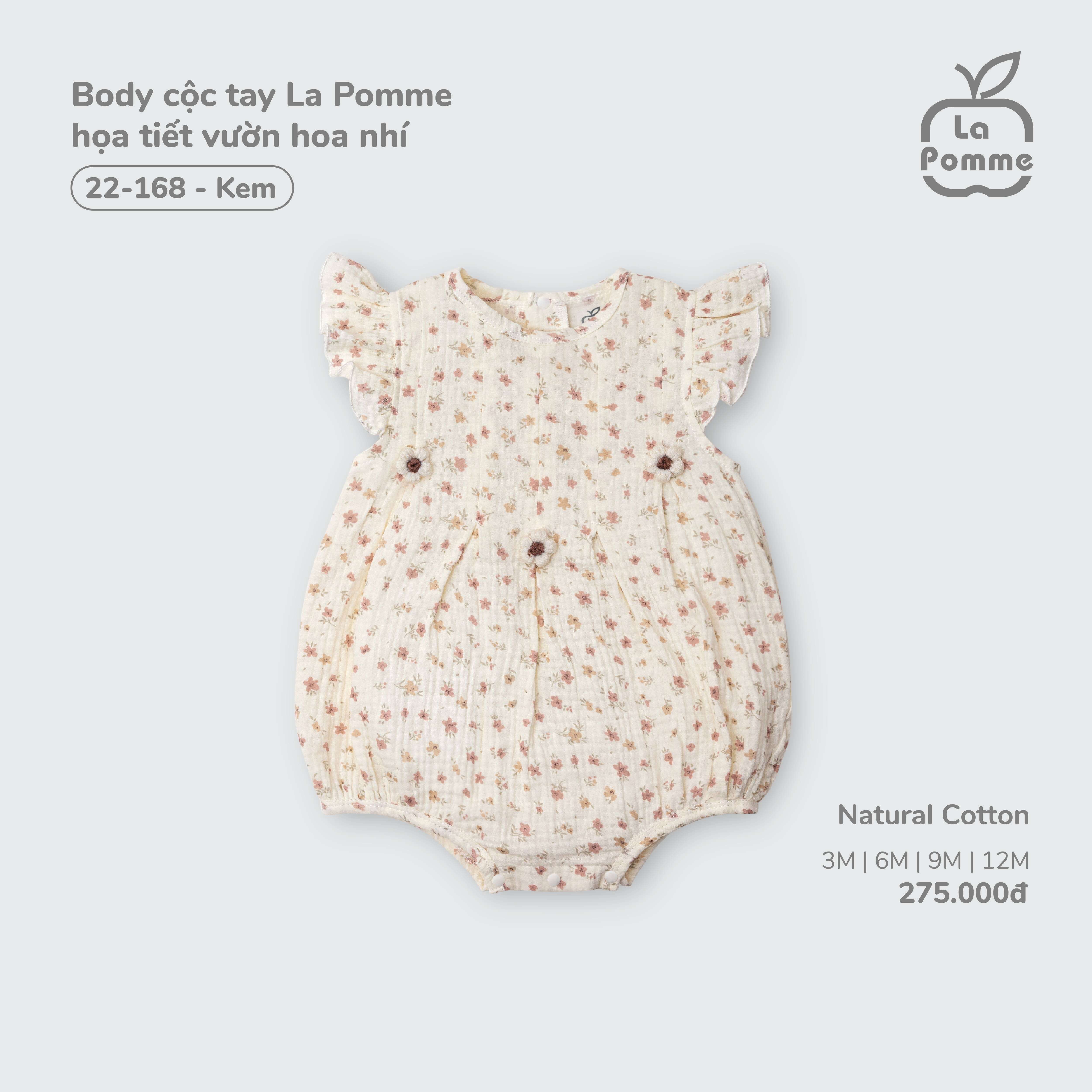 Body cộc tay La Pomme họa tiết vườn hoa nhí Kem (3M,6M,9M,12M) — ảnh 3