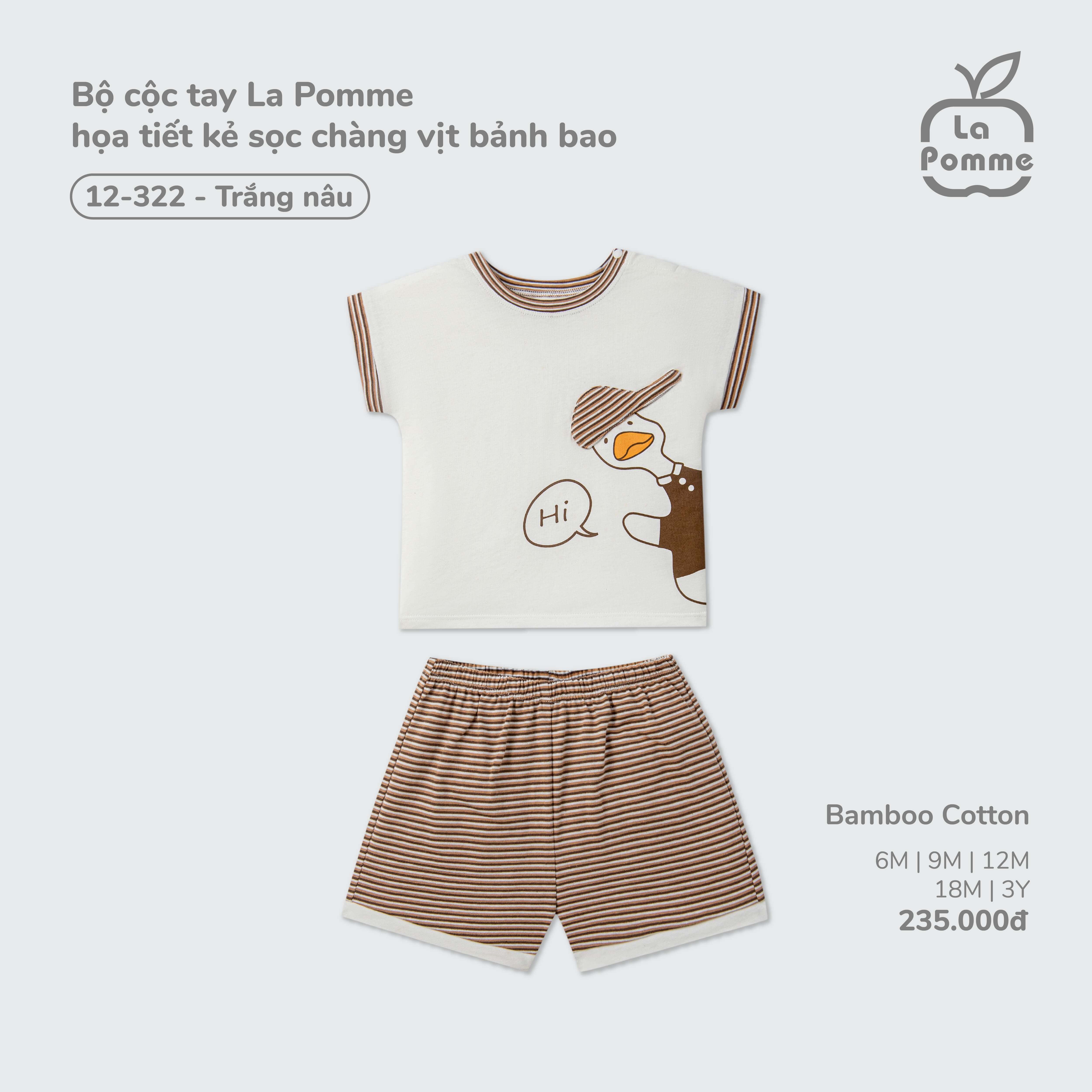 Bộ cộc tay La Pomme họa tiết kẻ sọc chàng vịt bảnh bao Trắng Nâu (6M,9M,12M,18M,3Y)
