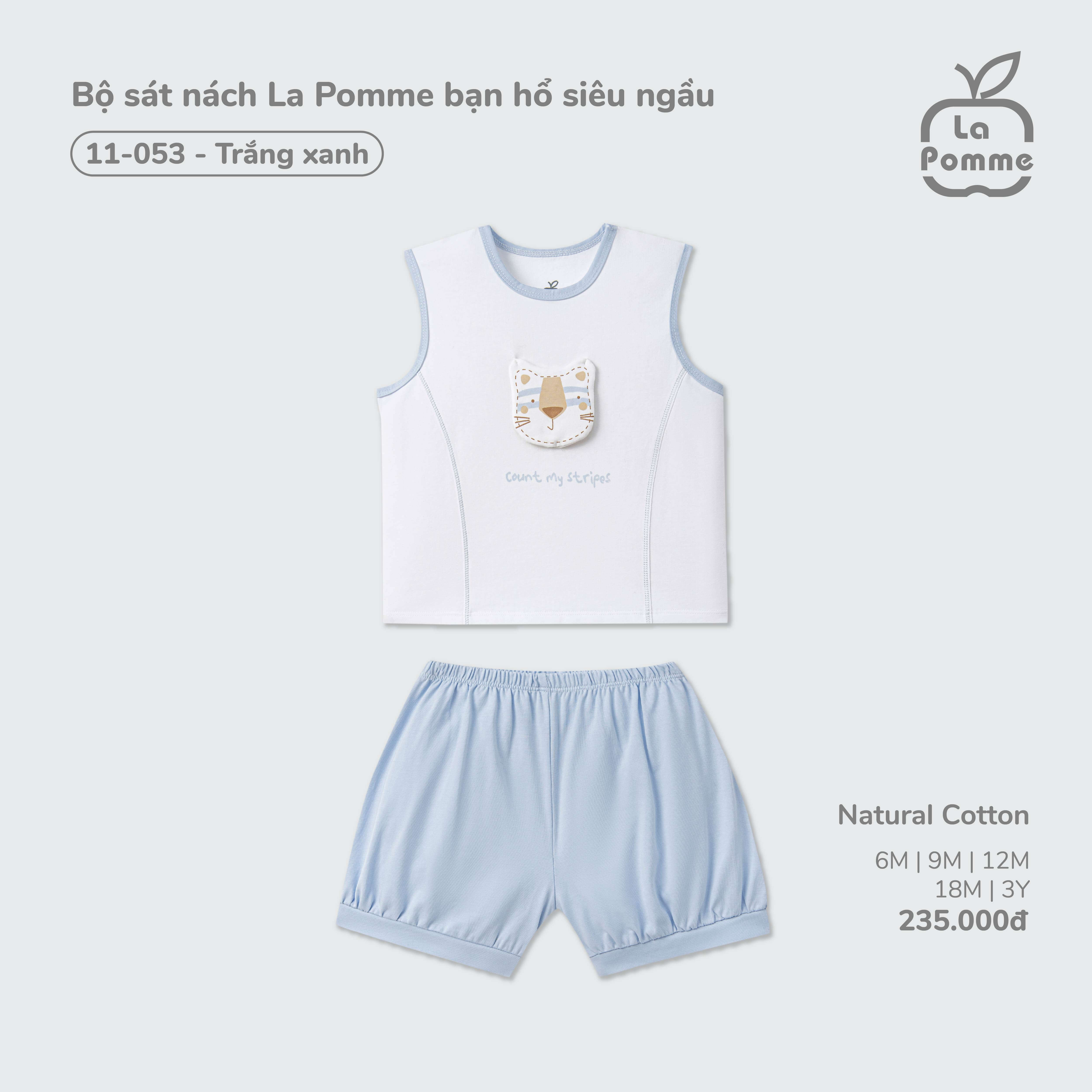 Bộ sát nách La Pomme bạn hổ siêu ngầu Trắng Xanh (6M,9M,12M,18M,3Y)