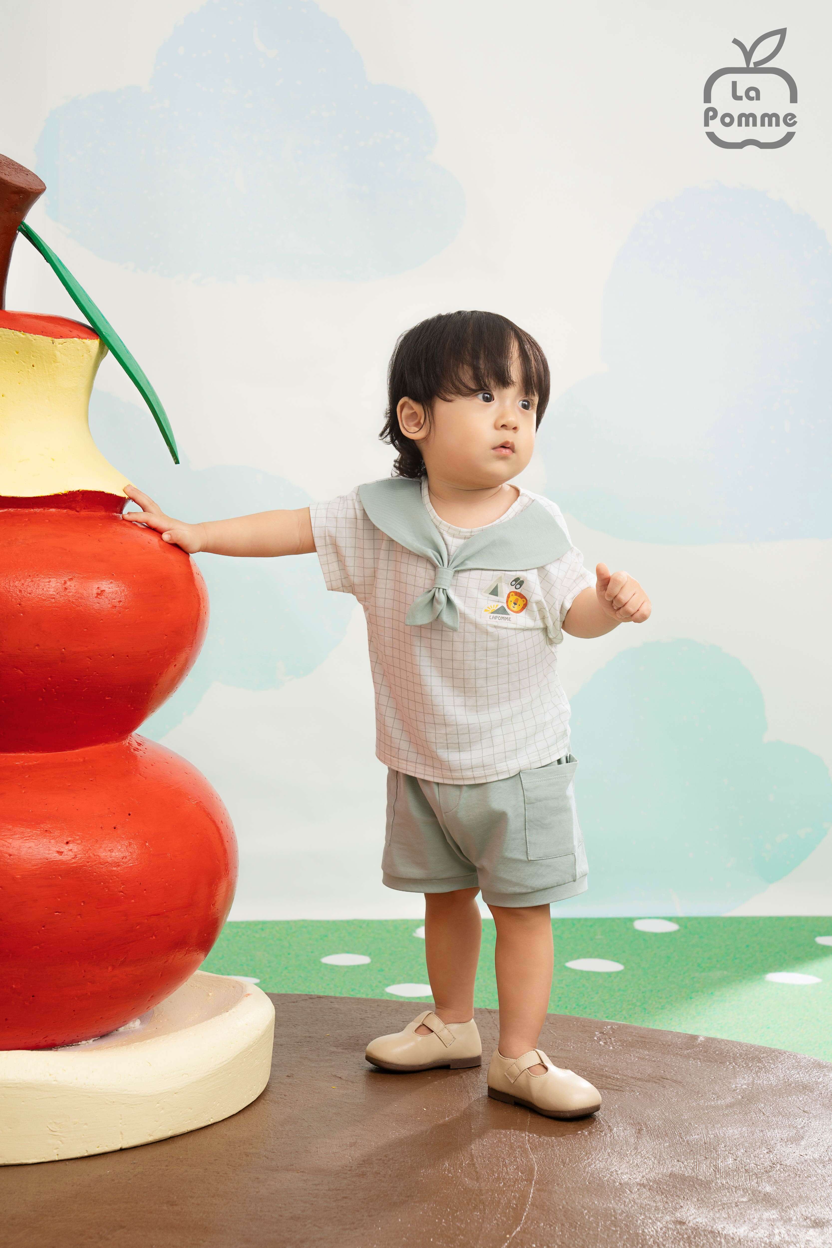 Bộ cộc tay La Pomme hướng đạo sinh năng động Trắng Xanh (6M,9M,12M,18M,3Y) — ảnh 5