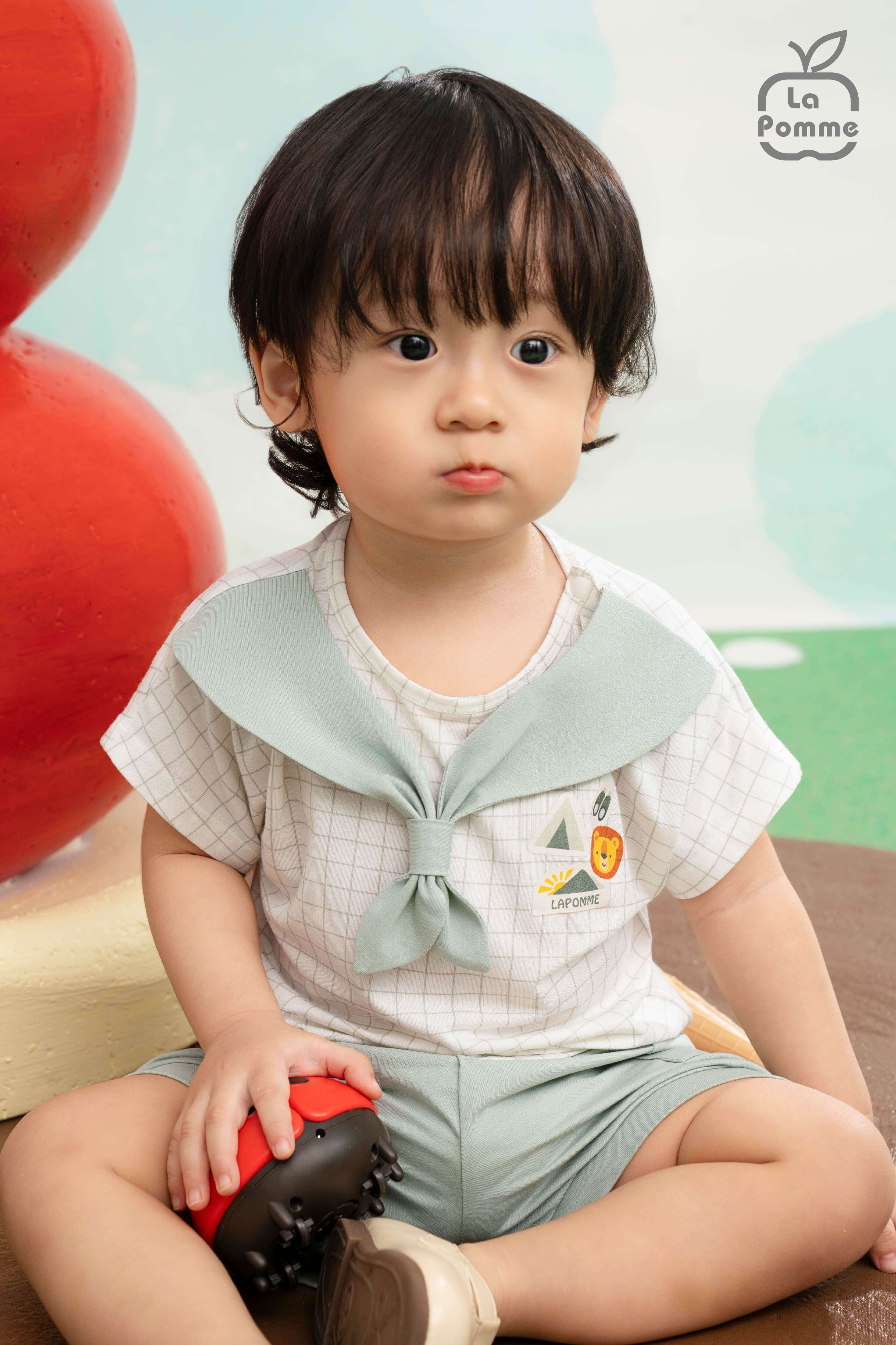 Bộ cộc tay La Pomme hướng đạo sinh năng động Trắng Xanh (6M,9M,12M,18M,3Y)