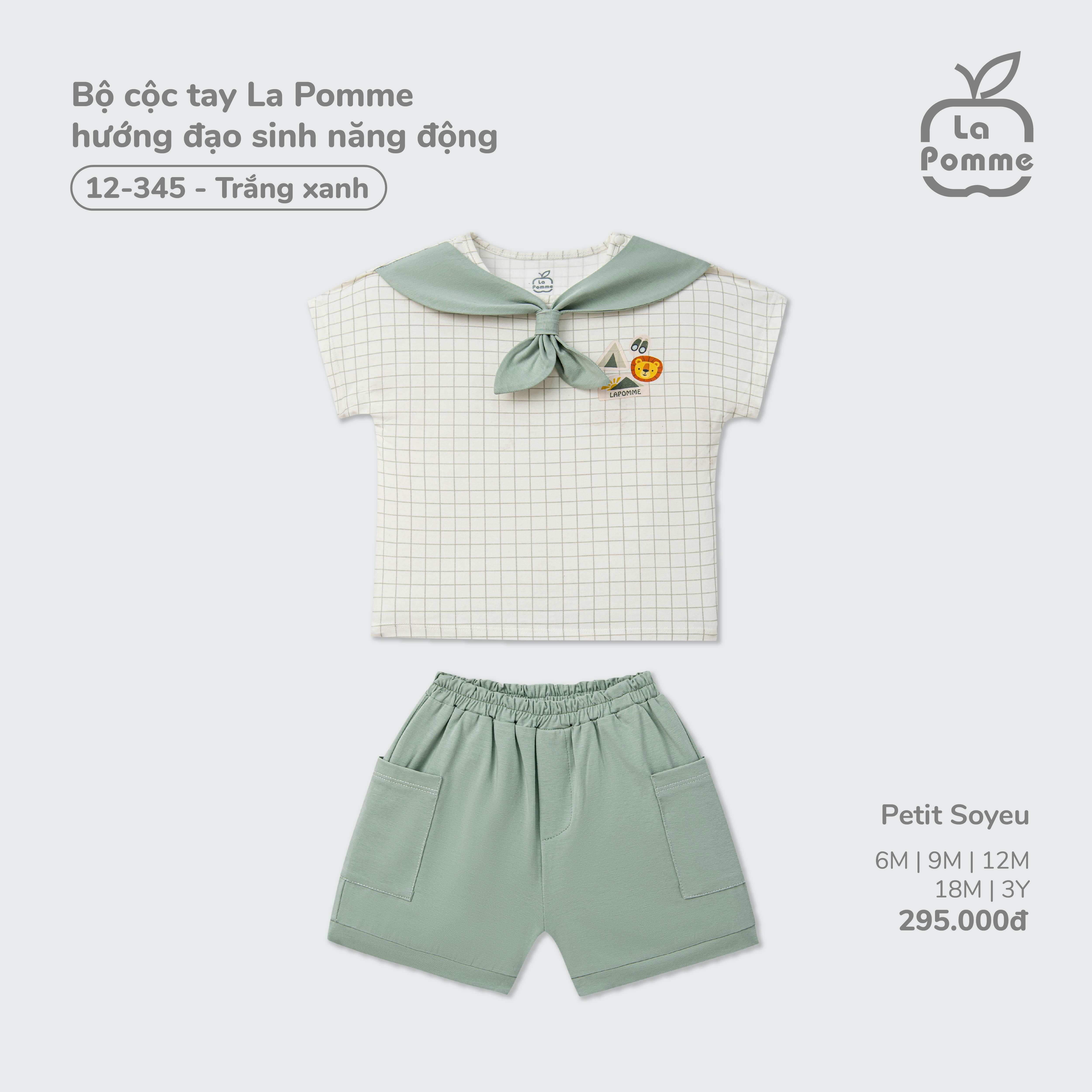 Bộ cộc tay La Pomme hướng đạo sinh năng động Trắng Xanh (6M,9M,12M,18M,3Y) — ảnh 3
