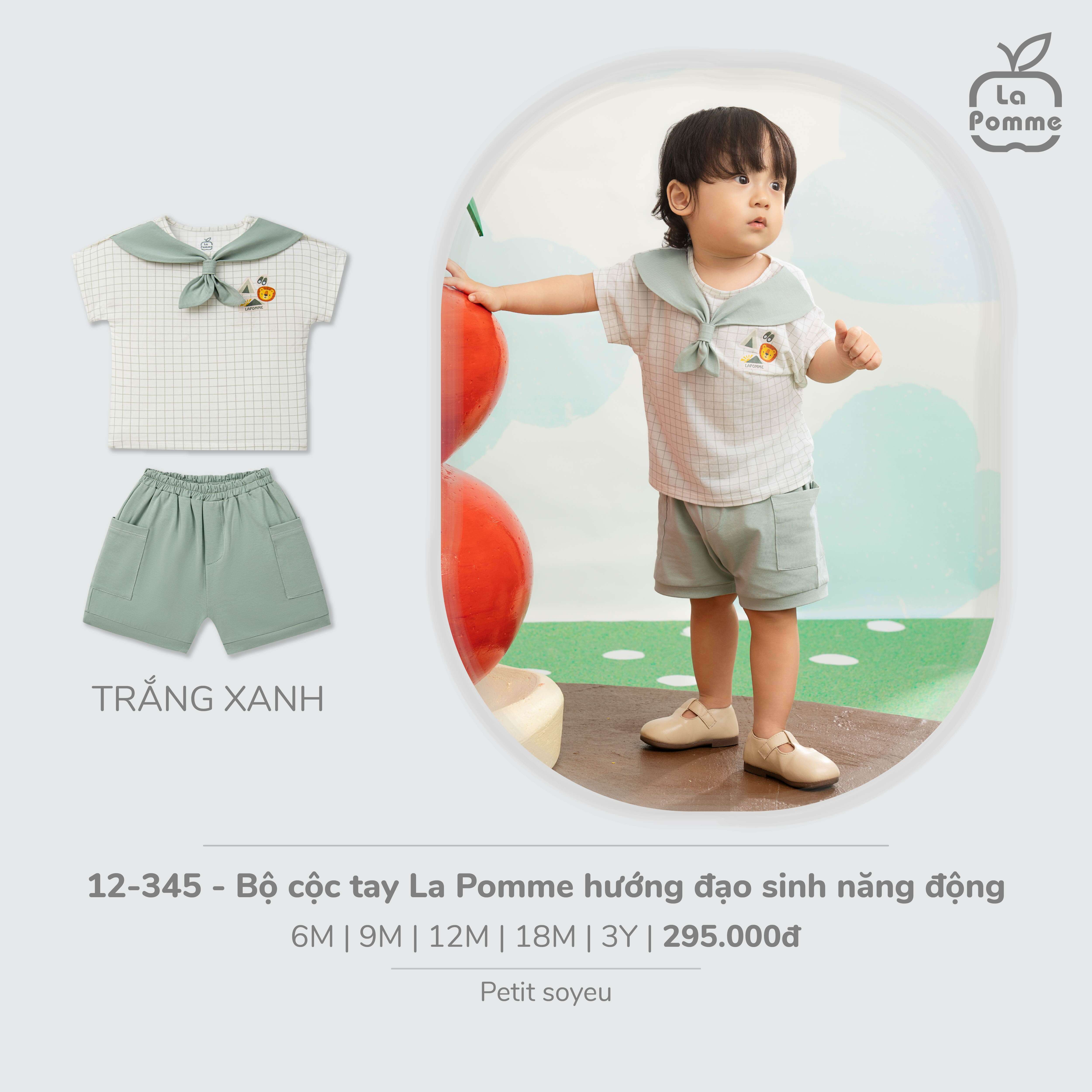 Bộ cộc tay La Pomme hướng đạo sinh năng động Trắng Xanh (6M,9M,12M,18M,3Y) — ảnh 4