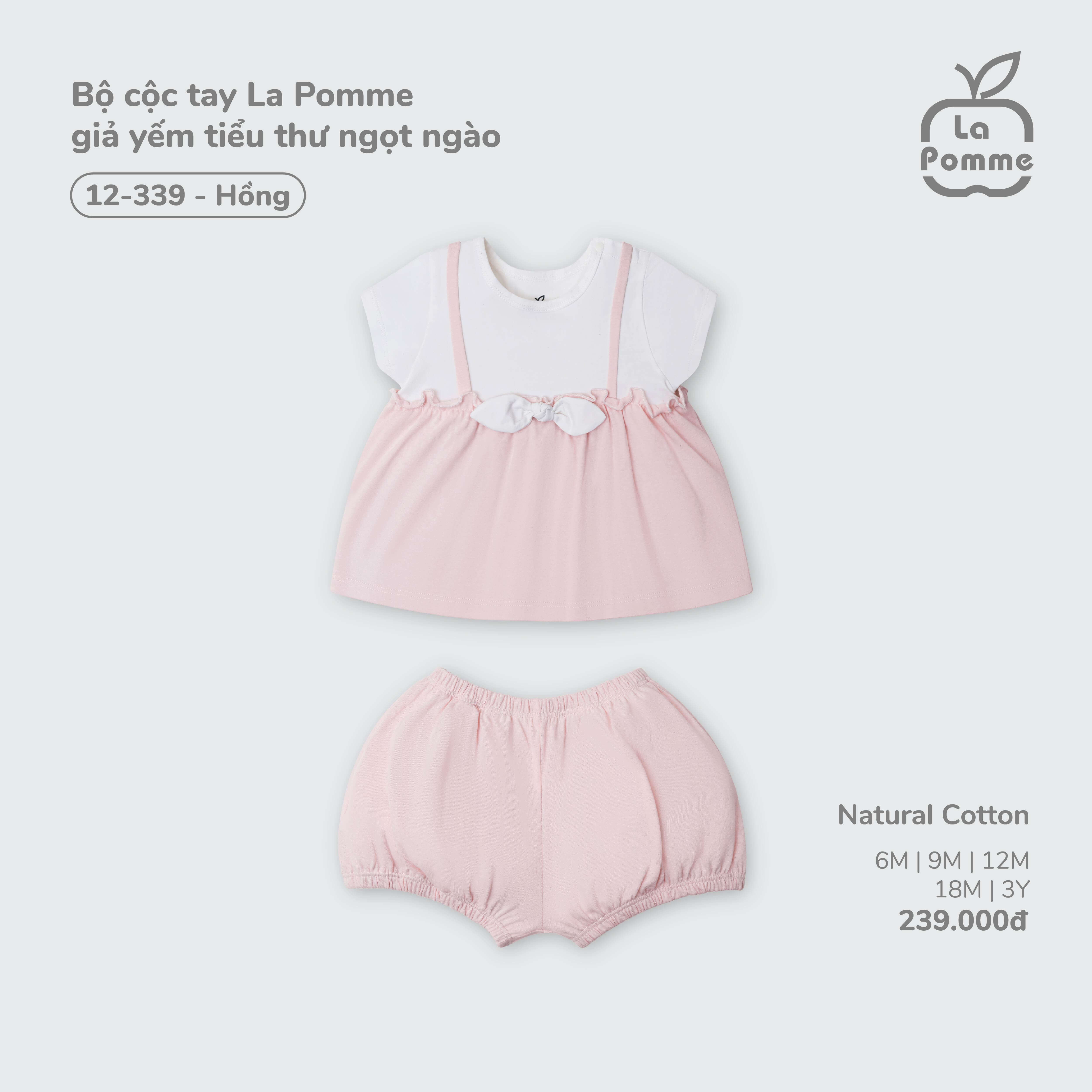 Bộ cộc tay La Pomme giả yếm tiểu thư ngọt ngào Hồng (6M,9M,12M,18M,3Y)