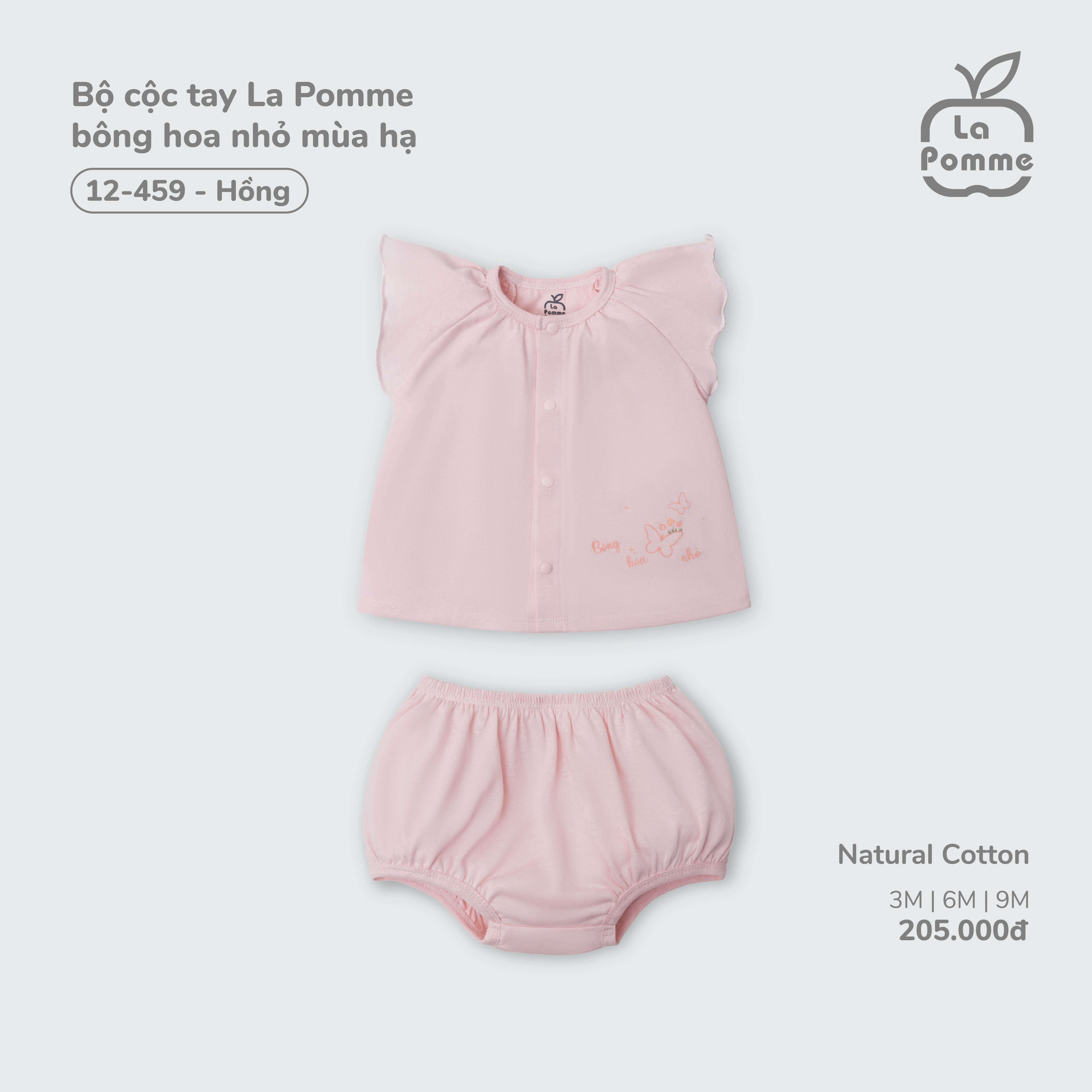 Bộ cộc tay La Pomme bông hoa nhỏ mùa hạ Hồng (3M,6M,9M)