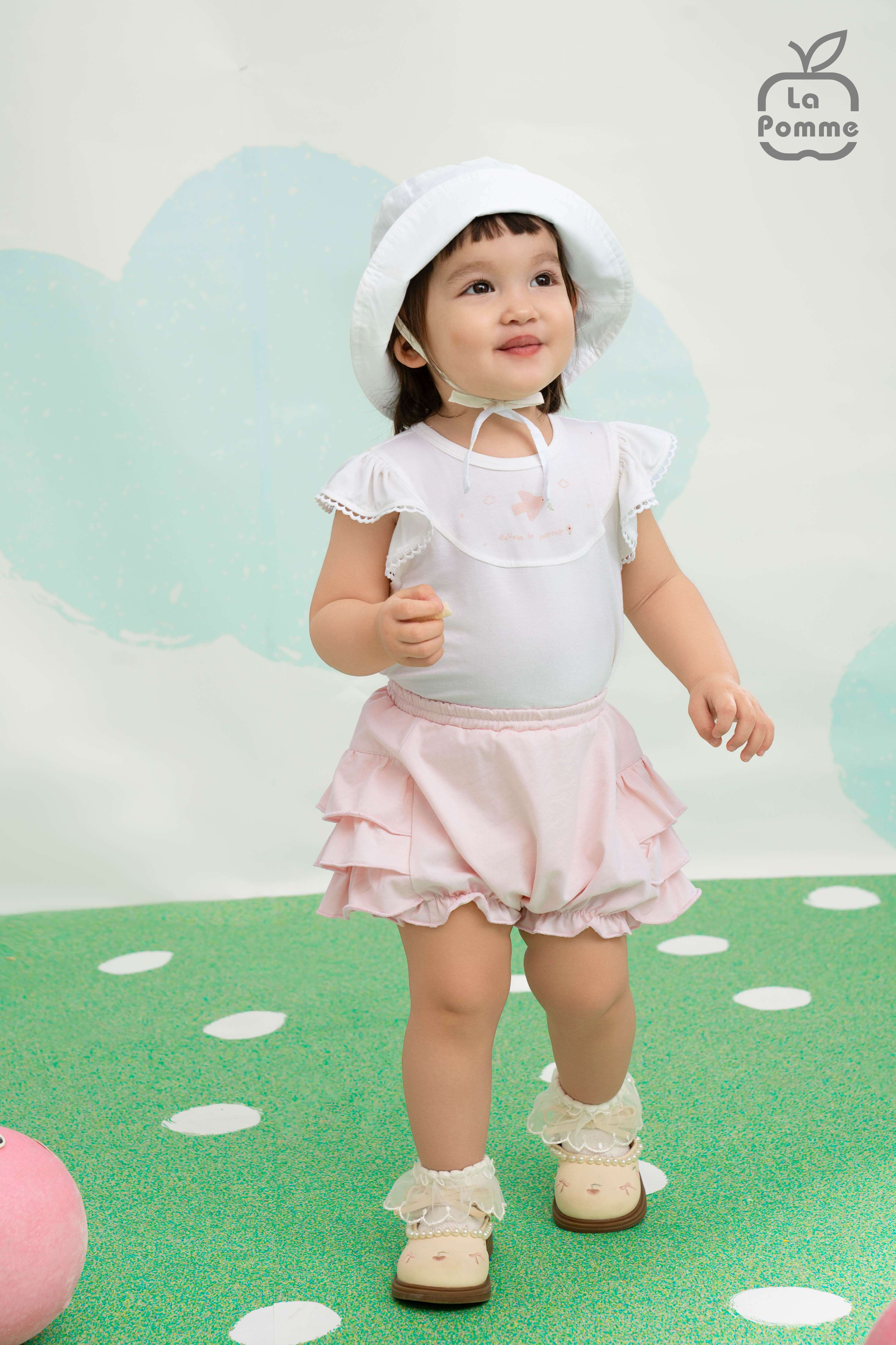 Bộ cộc tay La Pomme quần bí xếp li dễ thương Trắng (6M,9M,12M,18M) — ảnh 5