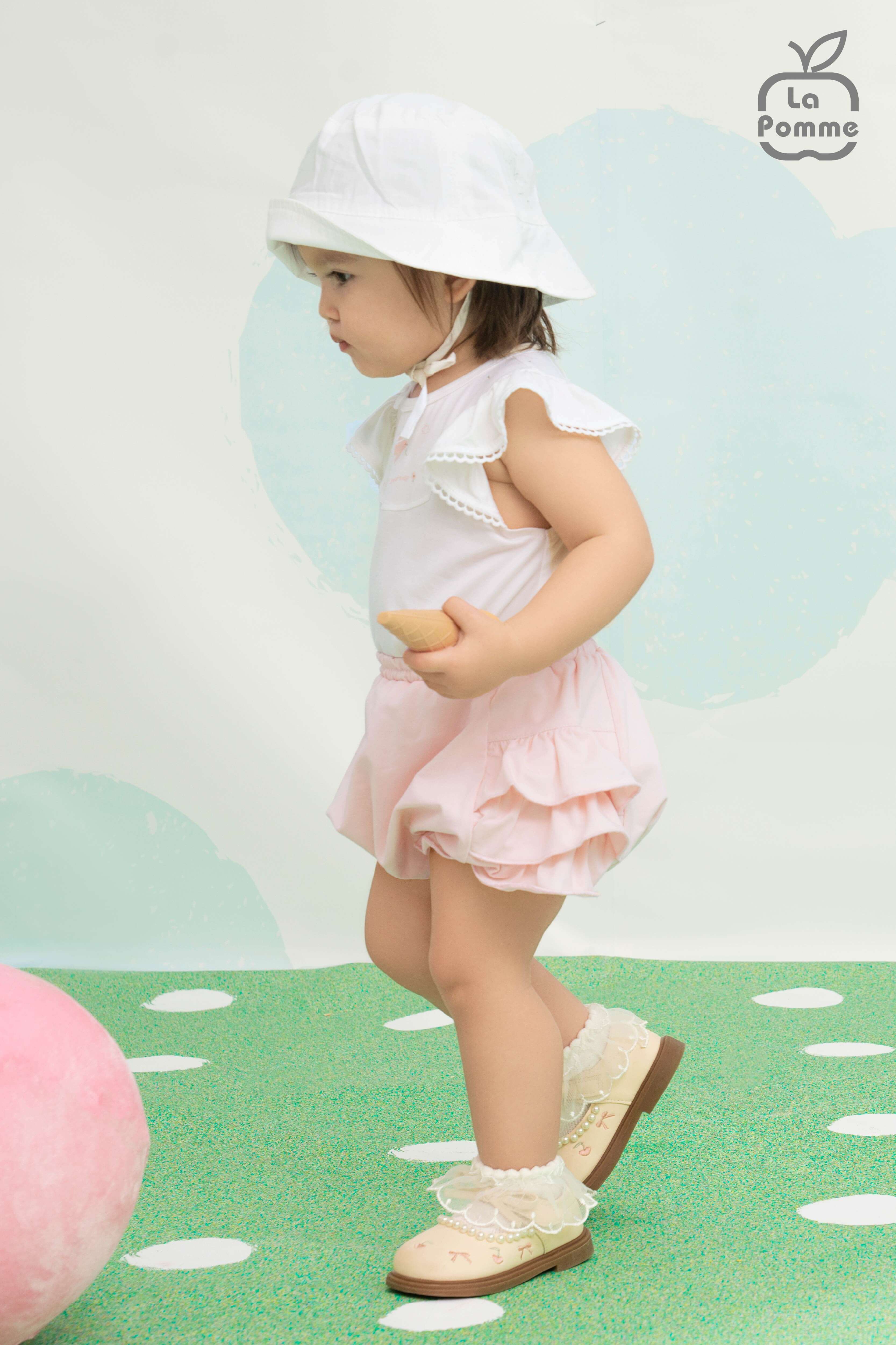 Bộ cộc tay La Pomme quần bí xếp li dễ thương Trắng (6M,9M,12M,18M) — ảnh 2
