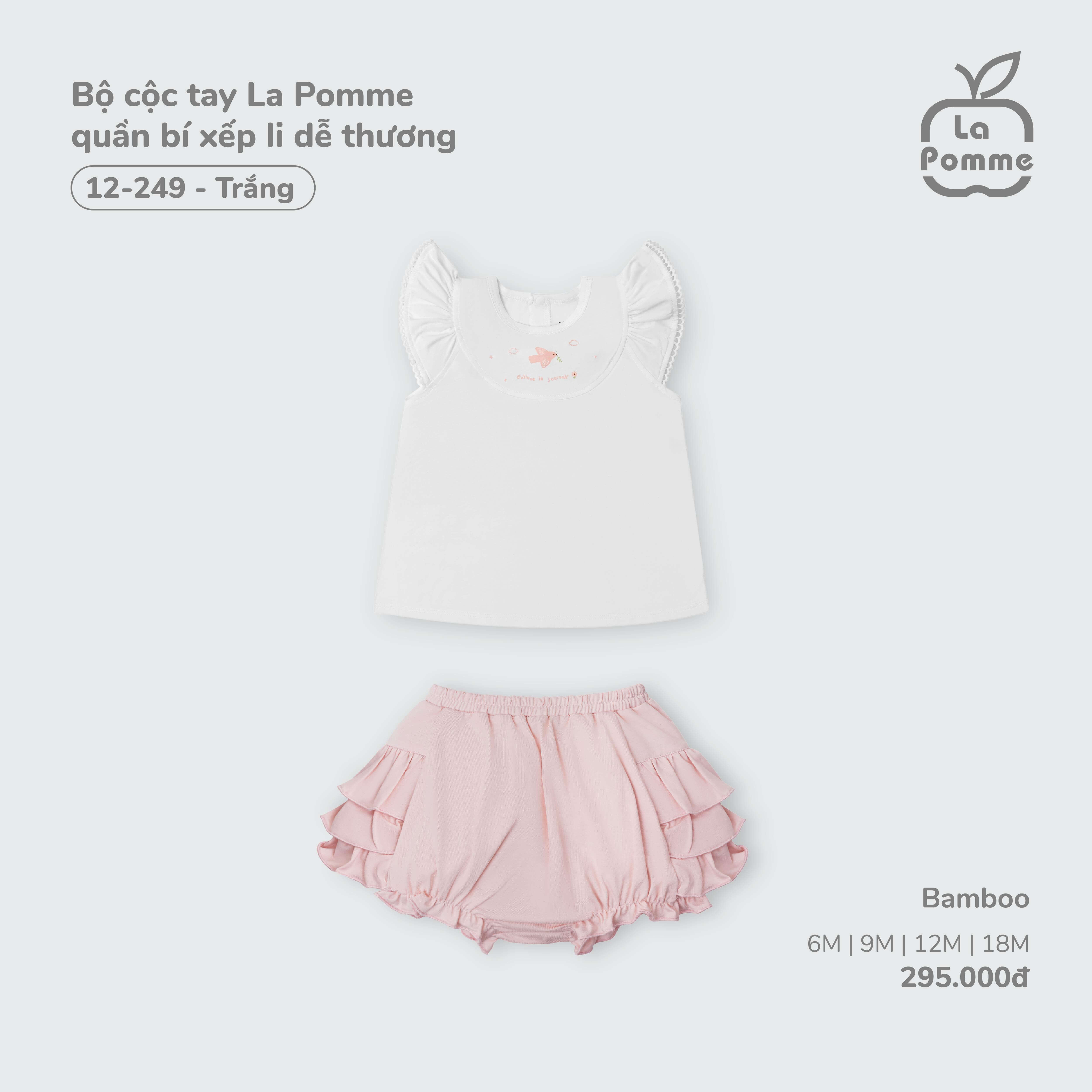 Bộ cộc tay La Pomme quần bí xếp li dễ thương Trắng (6M,9M,12M,18M) — ảnh 3
