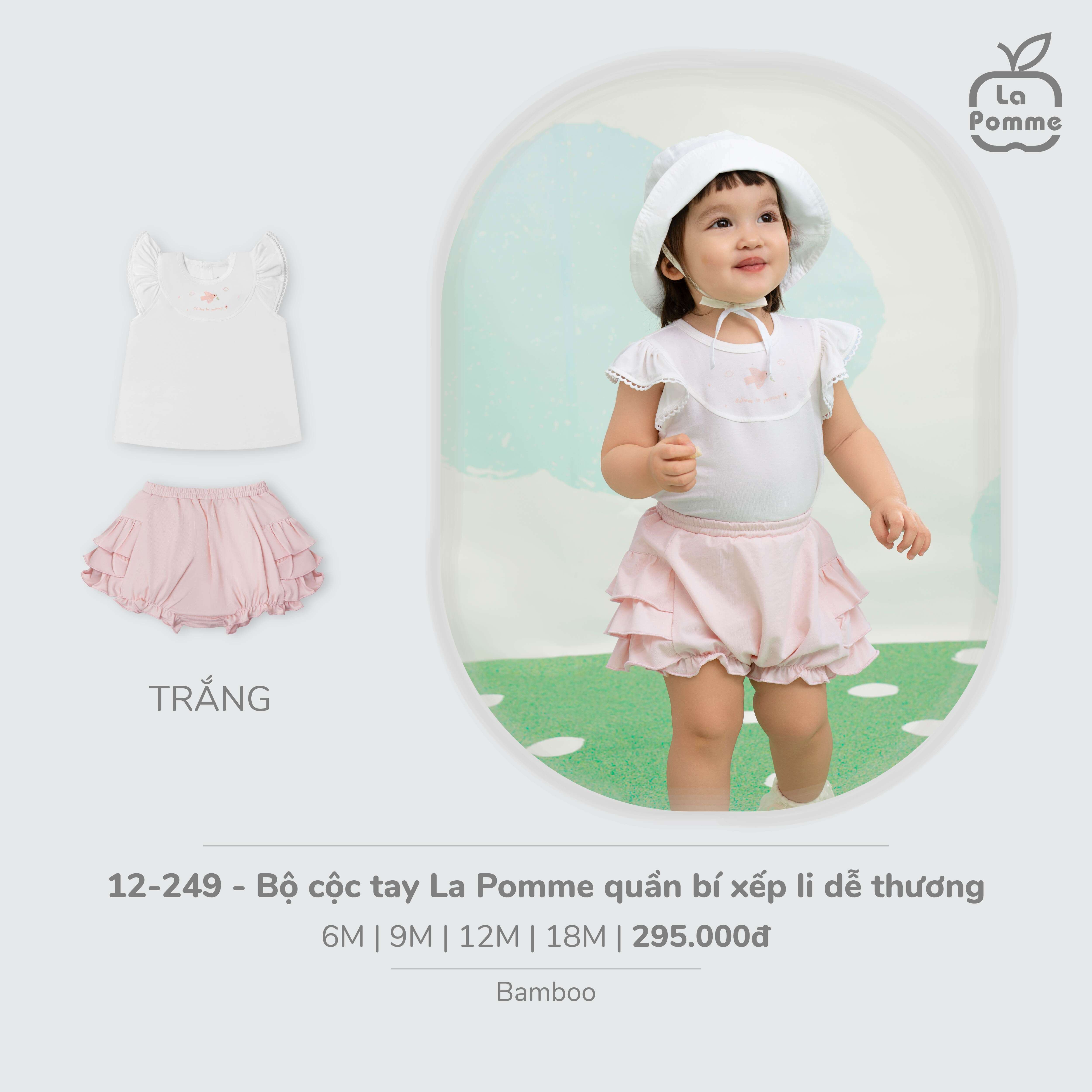 Bộ cộc tay La Pomme quần bí xếp li dễ thương Trắng (6M,9M,12M,18M) — ảnh 4