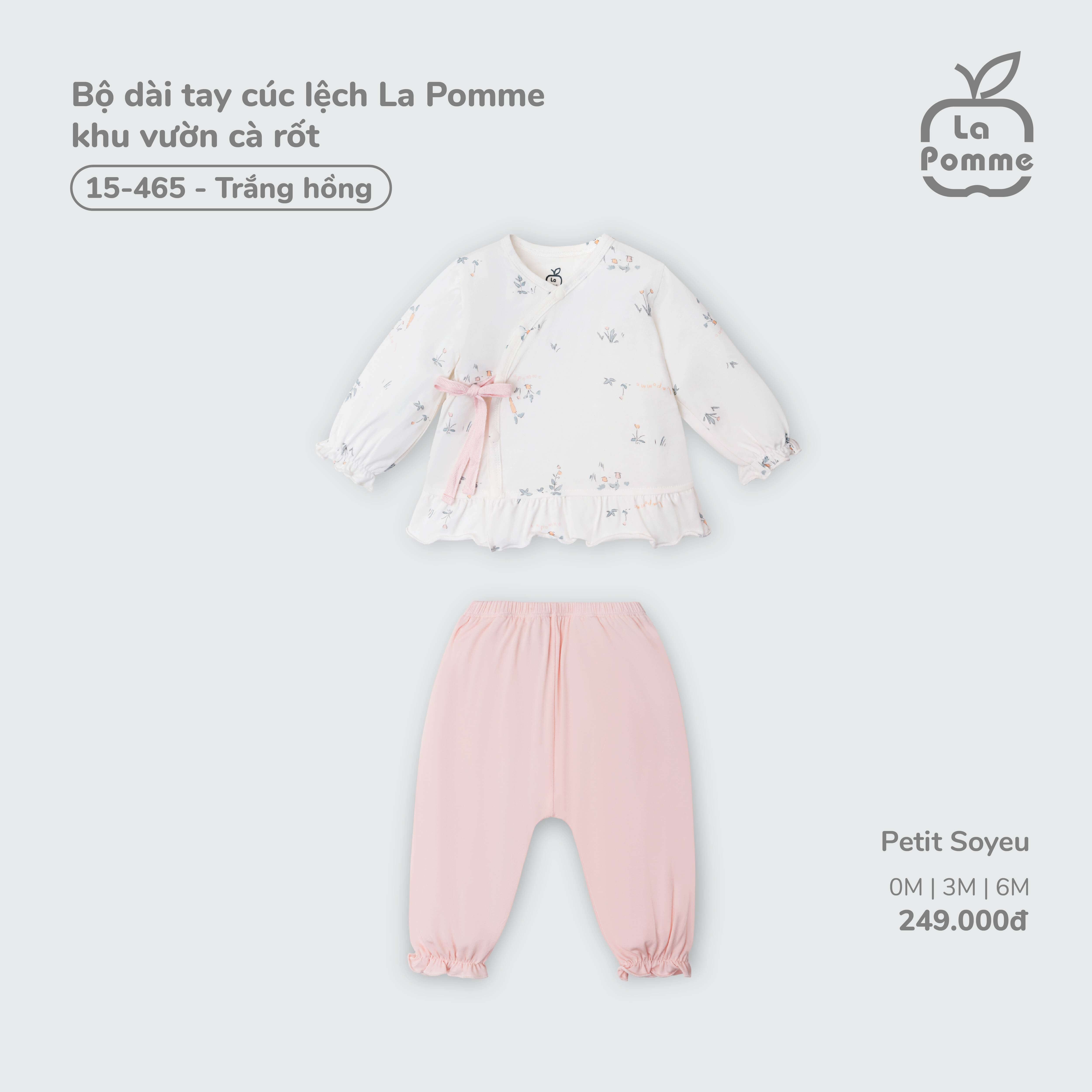 Bộ dài tay cúc lệch La Pomme khu vườn cà rốt Trắng Hồng (0M,3M,6M)