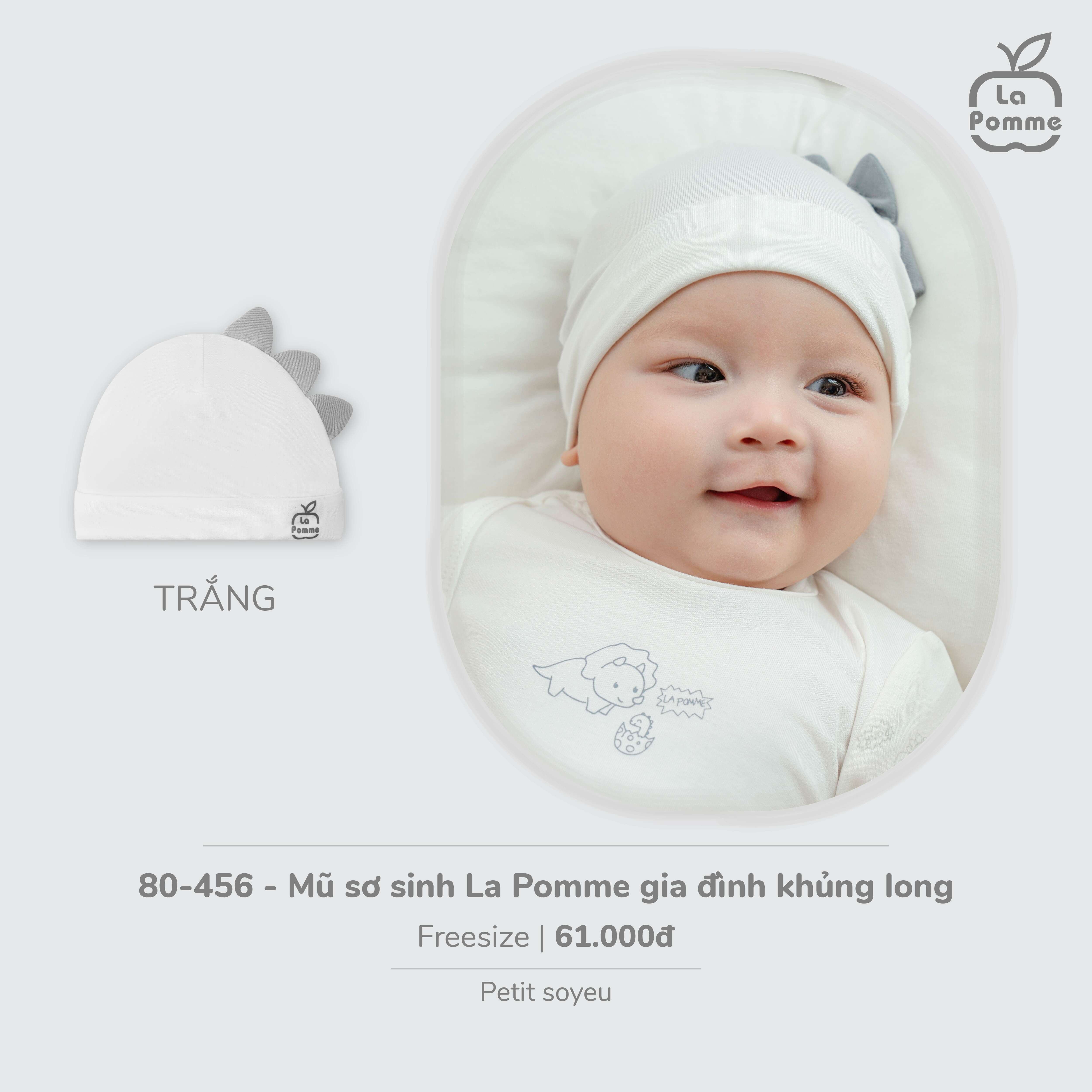 Mũ sơ sinh La Pomme gia đình khủng long (Trắng) — ảnh 2
