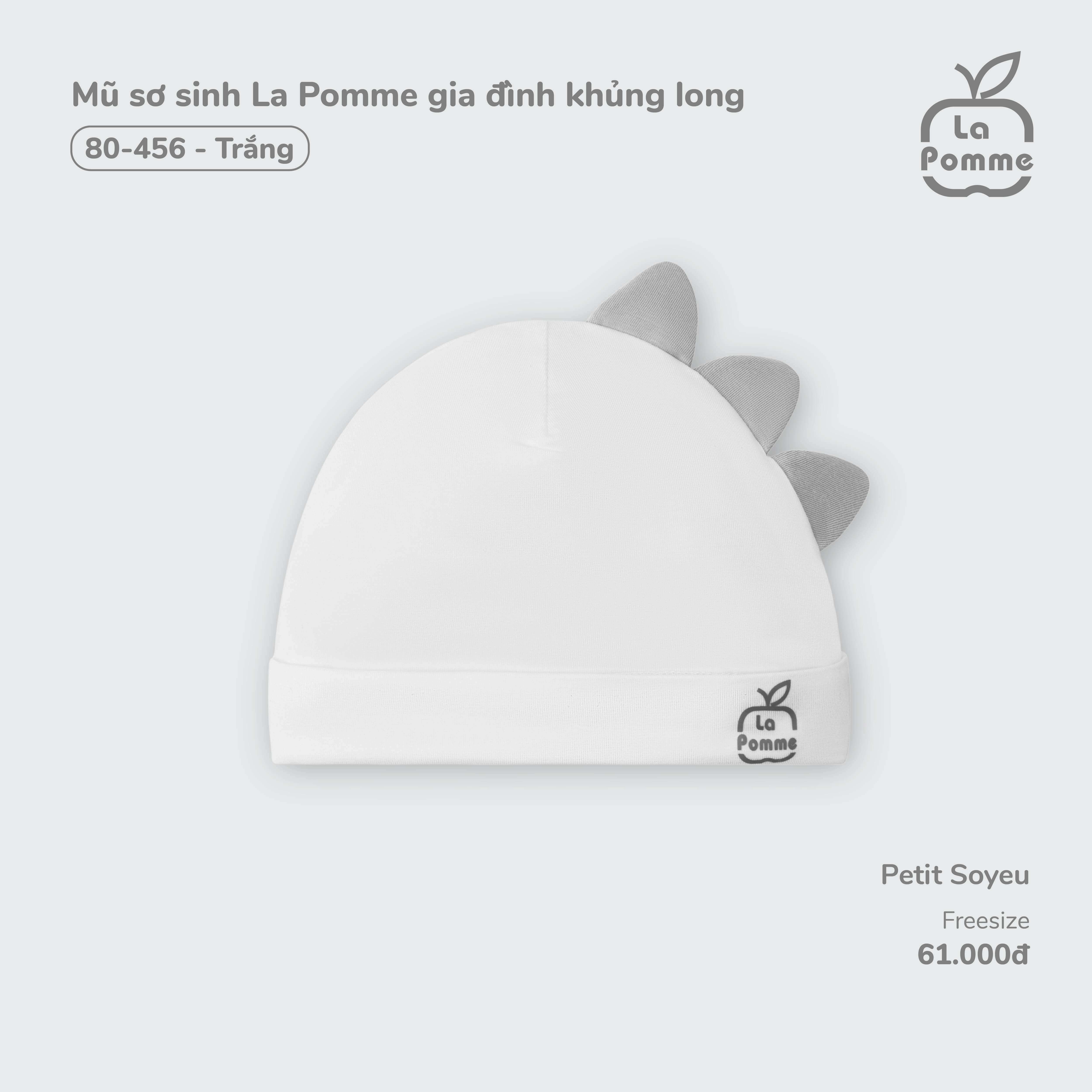 Mũ sơ sinh La Pomme gia đình khủng long (Trắng)