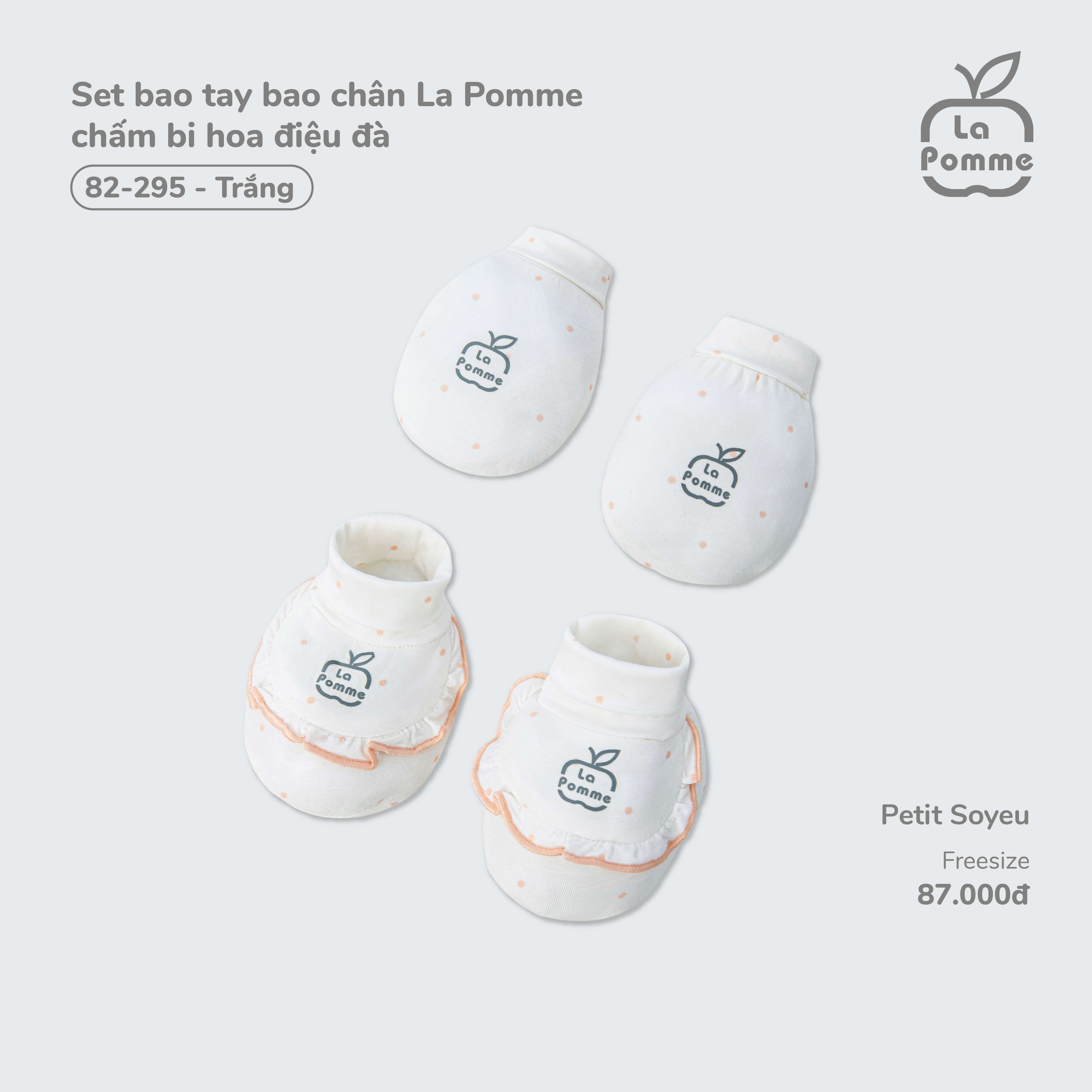 Set bao tay bao chân La Pomme chấm bi hoa điệu đà (Trắng)