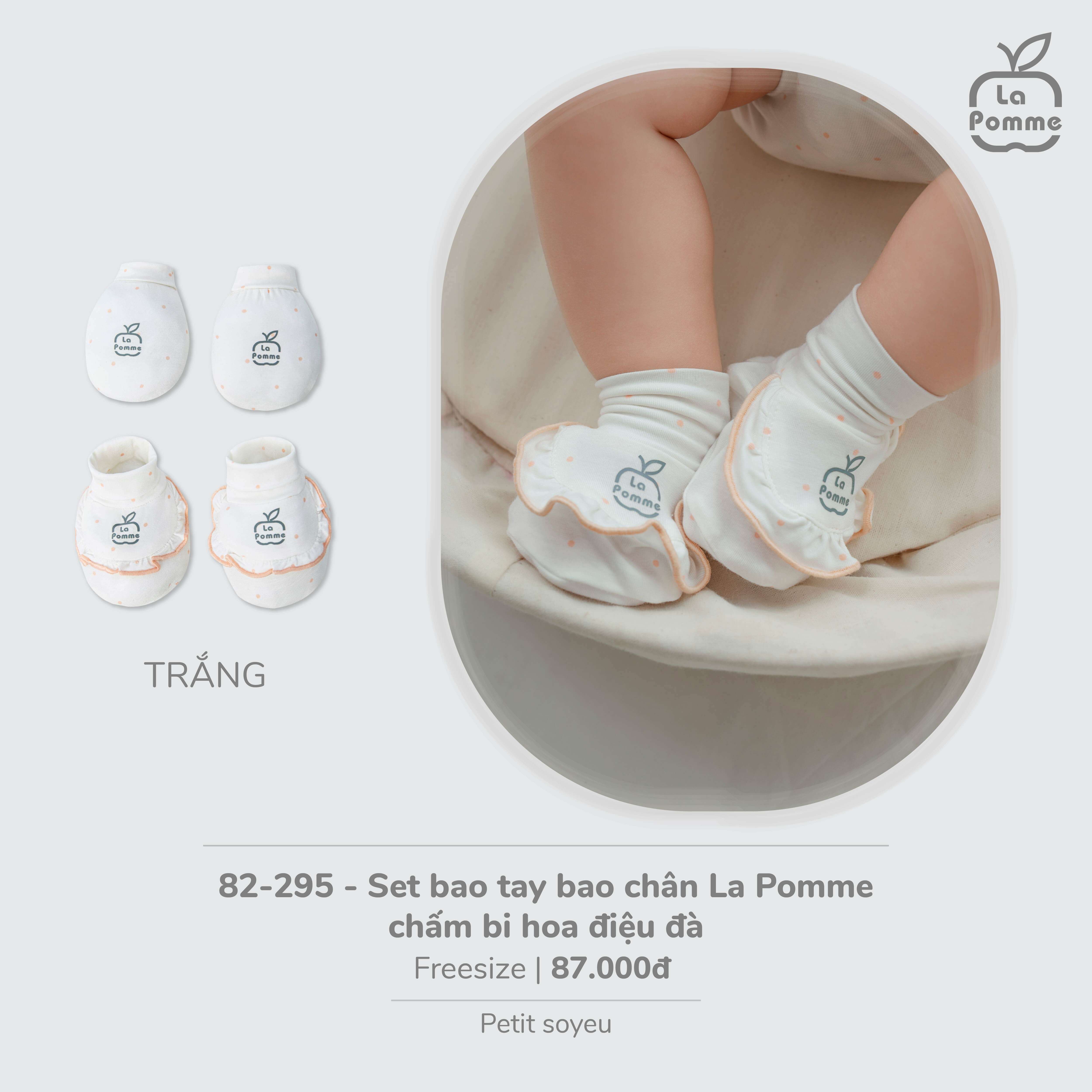 Set bao tay bao chân La Pomme chấm bi hoa điệu đà (Trắng) — ảnh 3