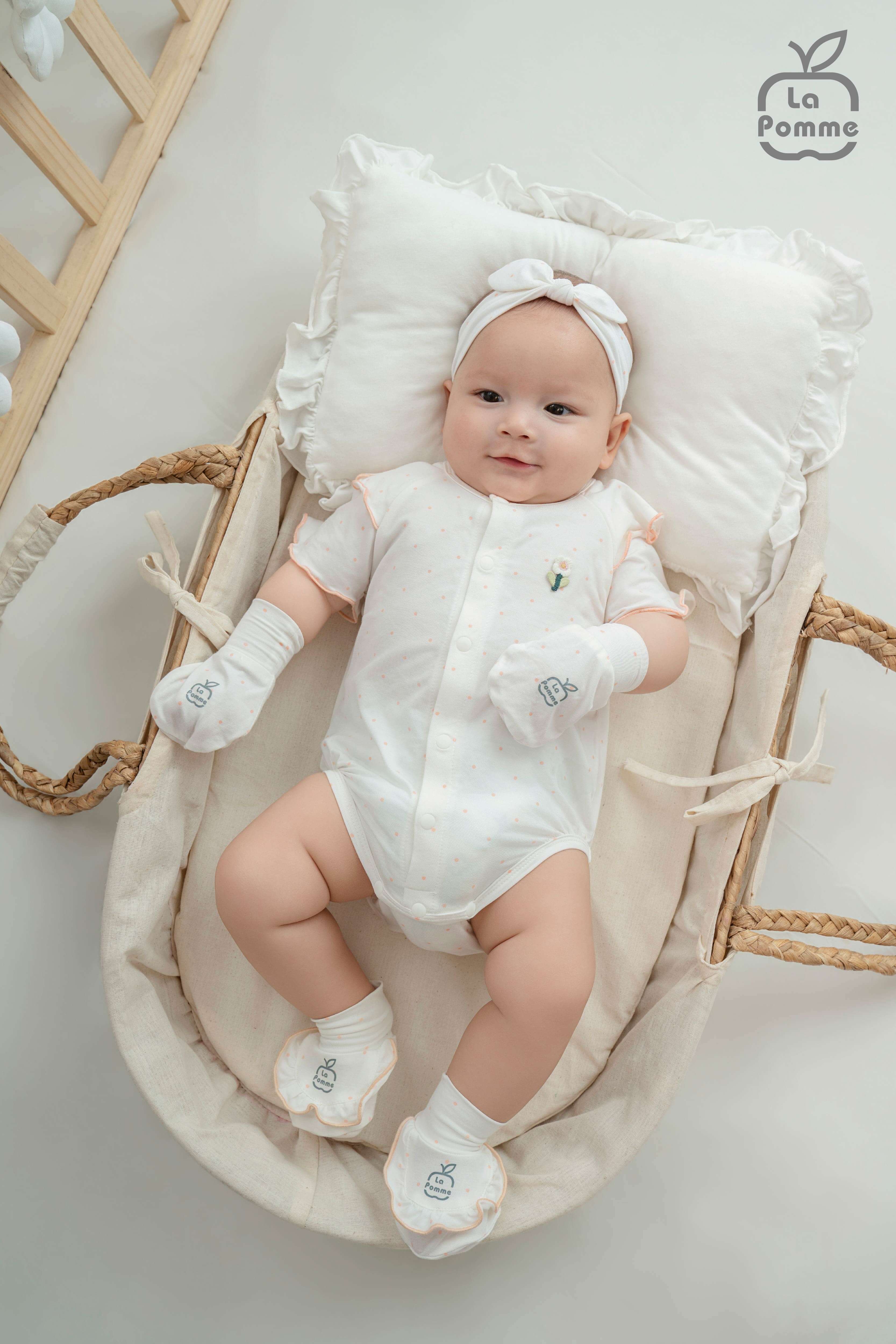 Body chip cộc La Pomme chấm bi hoa điệu đà Trắng (0M,3M,6M,9M) — ảnh 6