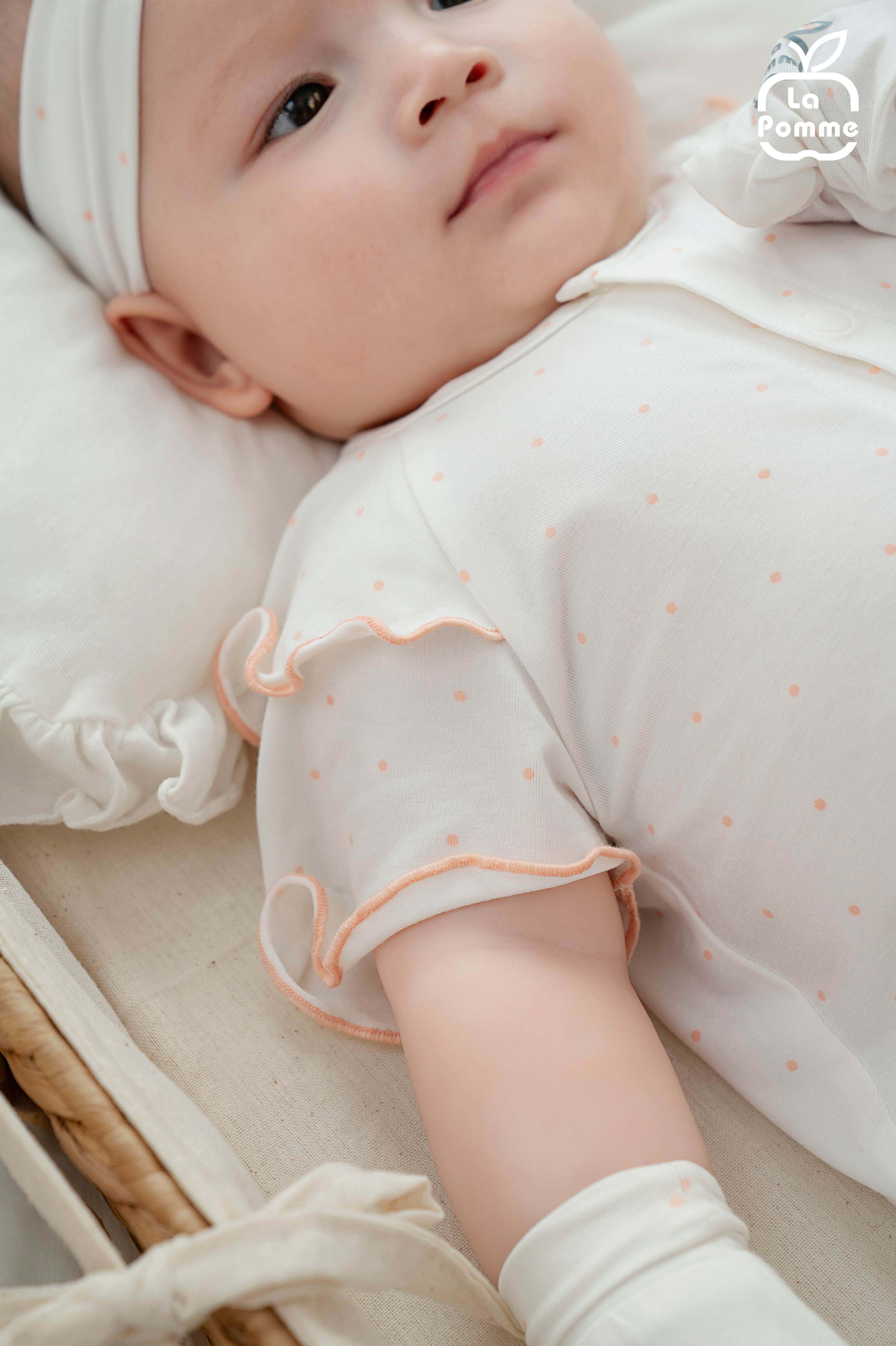 Body chip cộc La Pomme chấm bi hoa điệu đà Trắng (0M,3M,6M,9M) — ảnh 2