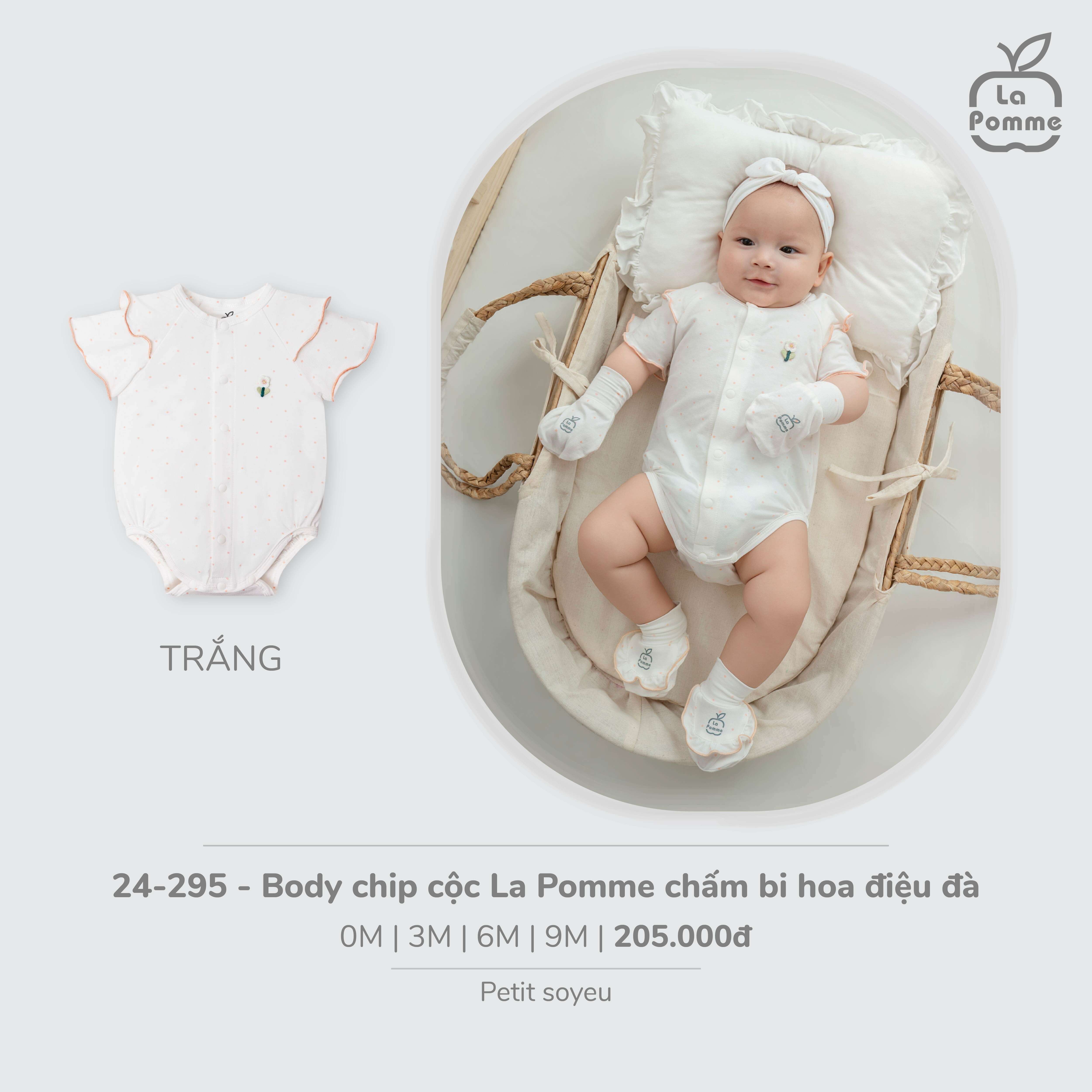 Body chip cộc La Pomme chấm bi hoa điệu đà Trắng (0M,3M,6M,9M) — ảnh 5