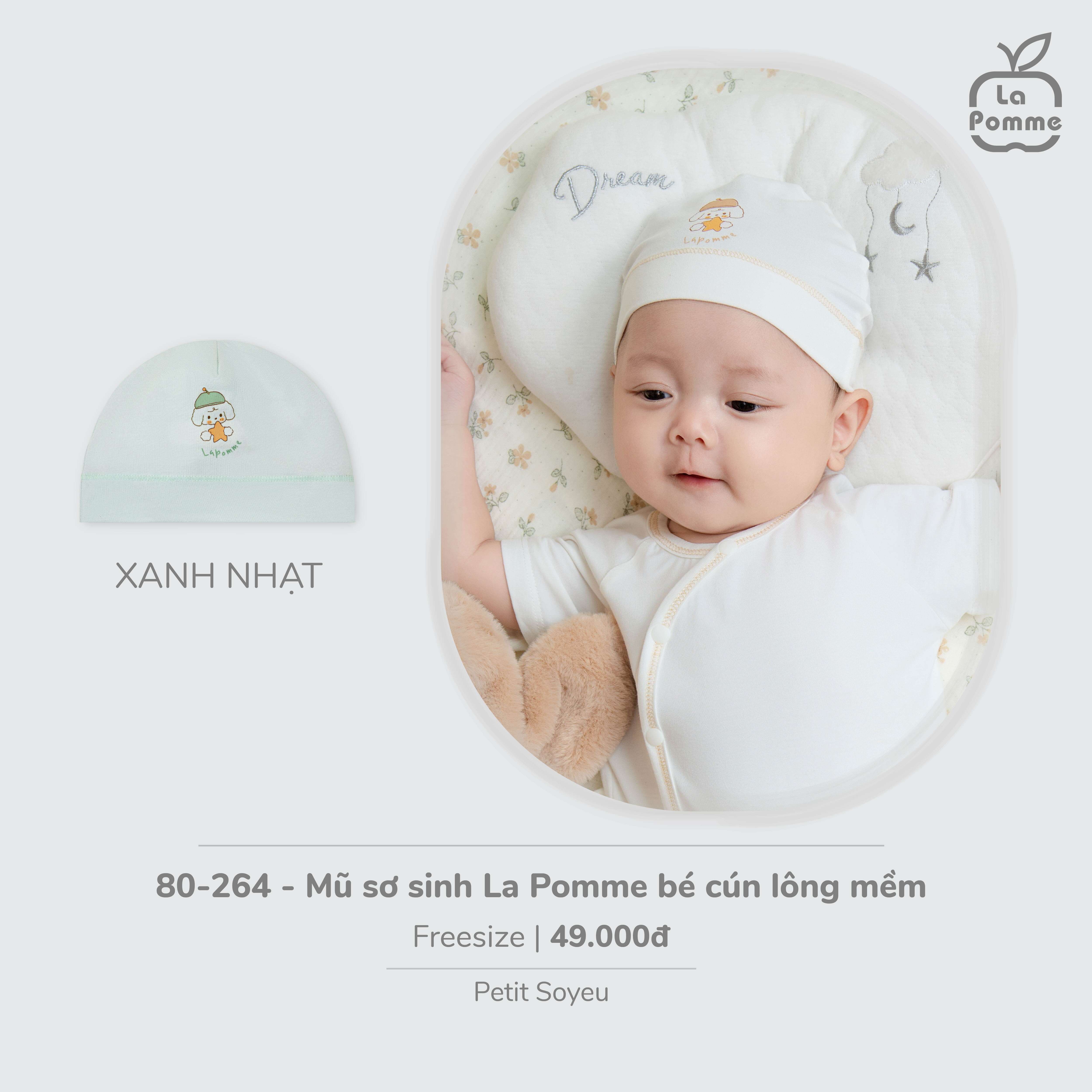Mũ sơ sinh La Pomme bé cún lông mềm nhạt (Xanh) — ảnh 2