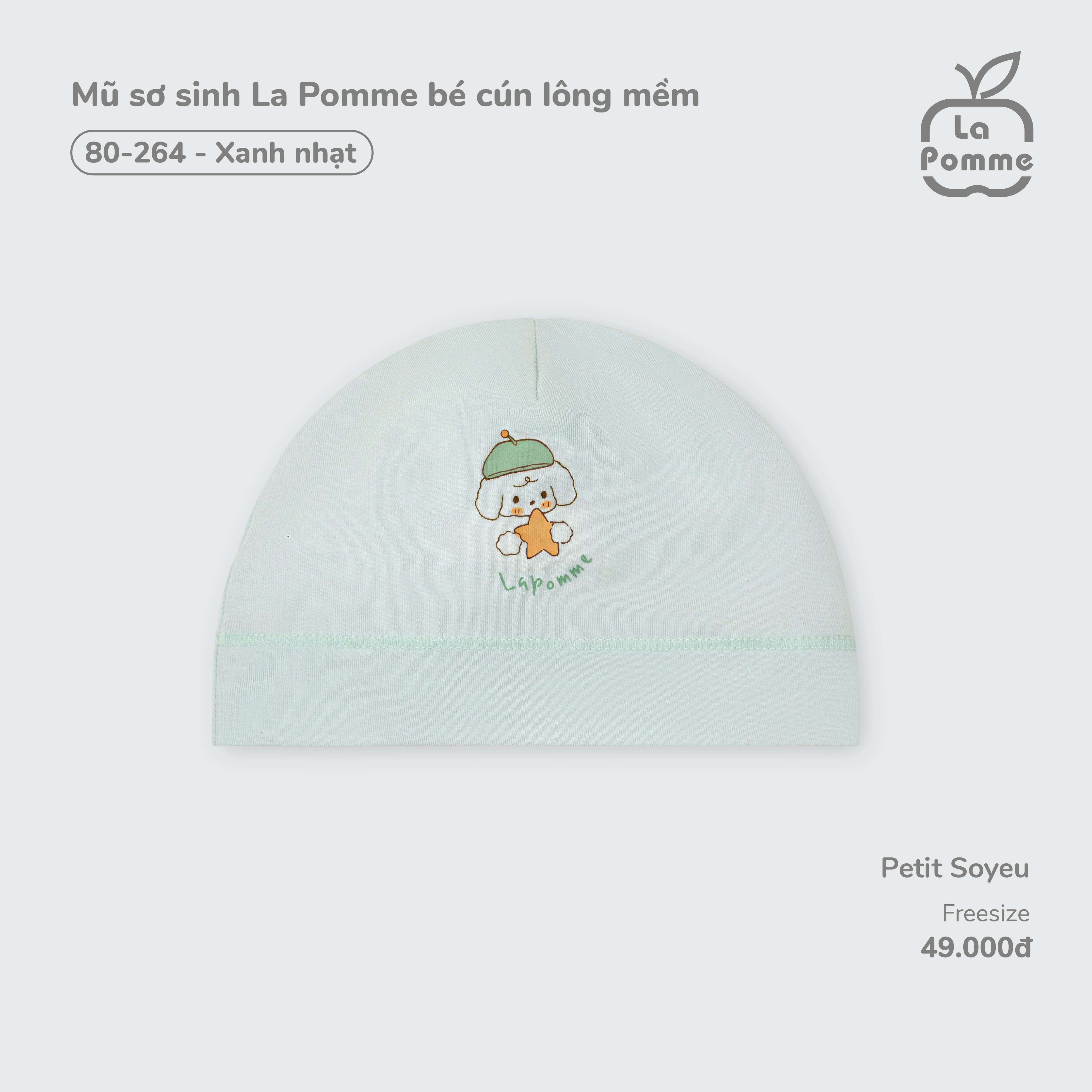 Mũ sơ sinh La Pomme bé cún lông mềm nhạt (Xanh)
