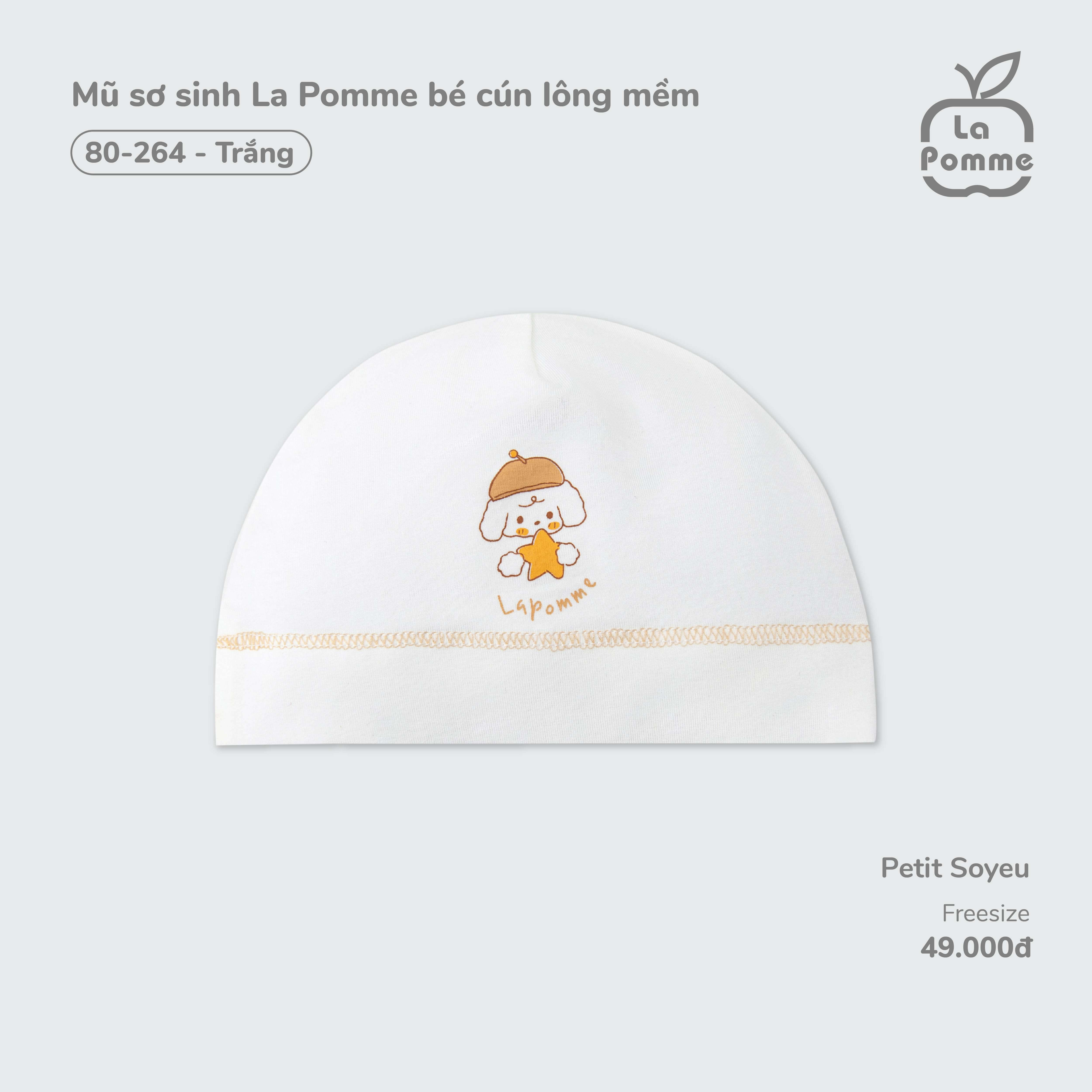 Mũ sơ sinh La Pomme bé cún lông mềm (Trắng)