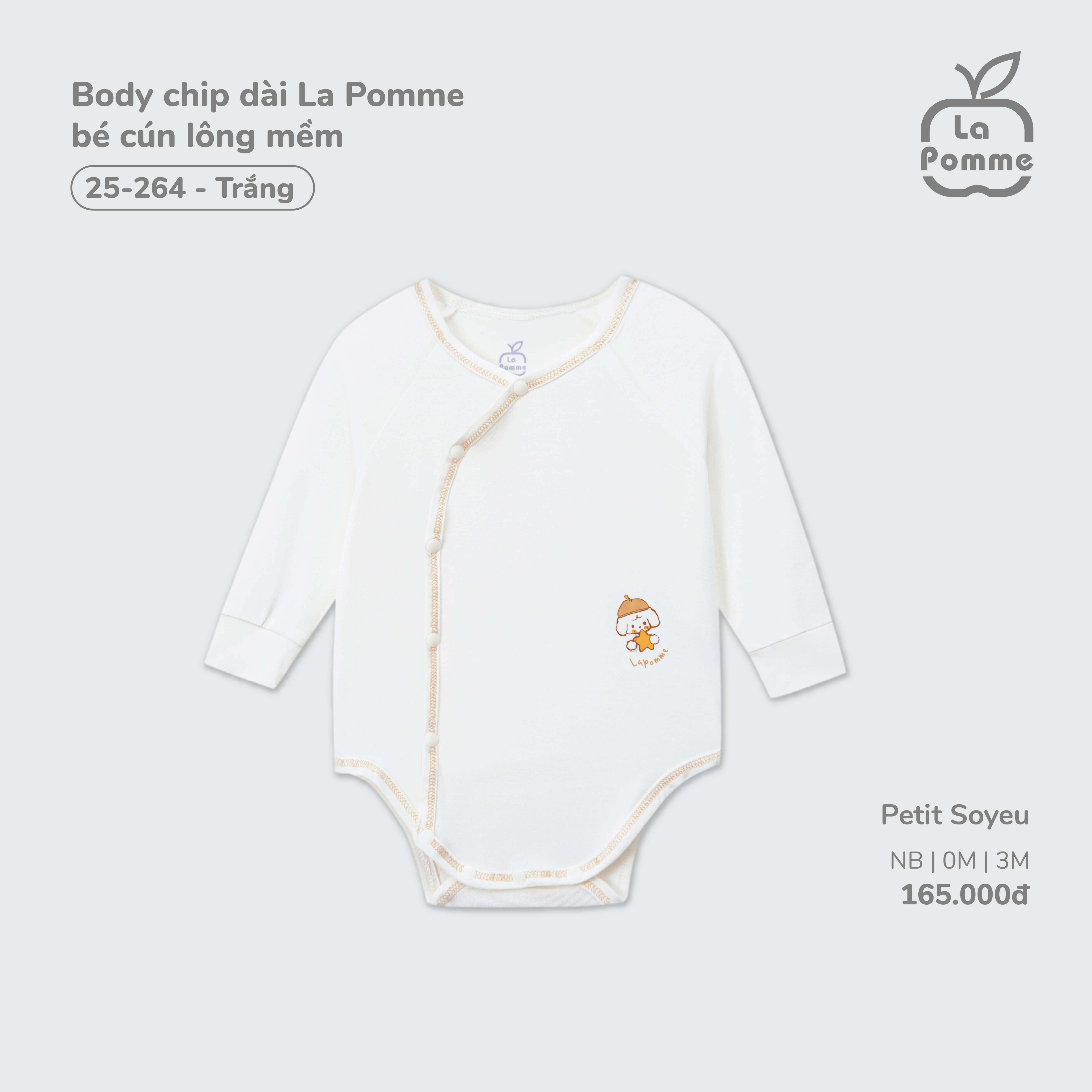 Body chip dài La Pomme bé cún lông mềm Trắng (Newborn,0M,3M)