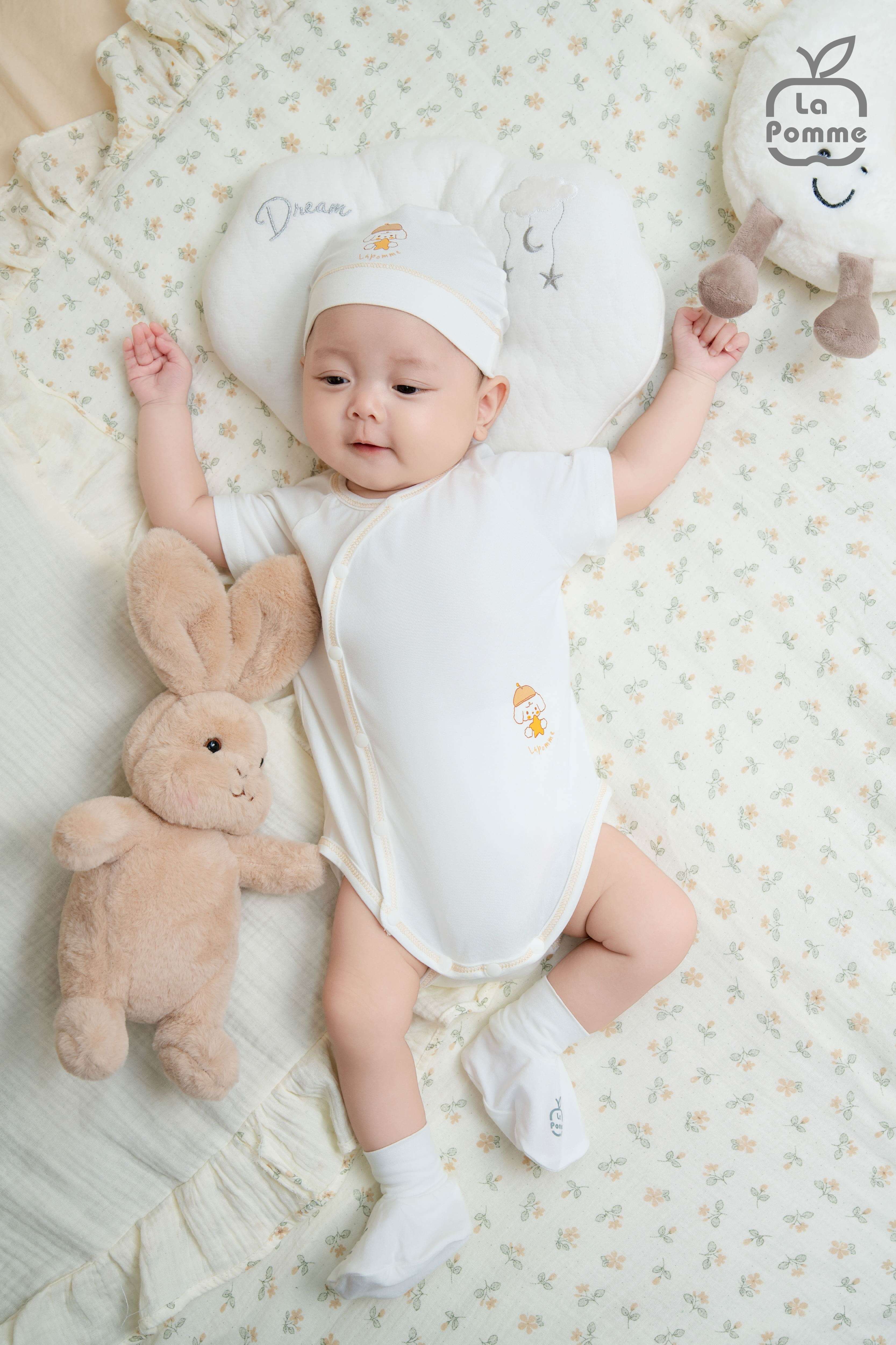 Body chip cộc La Pomme bé cún lông mềm Trắng (3M,6M) — ảnh 2