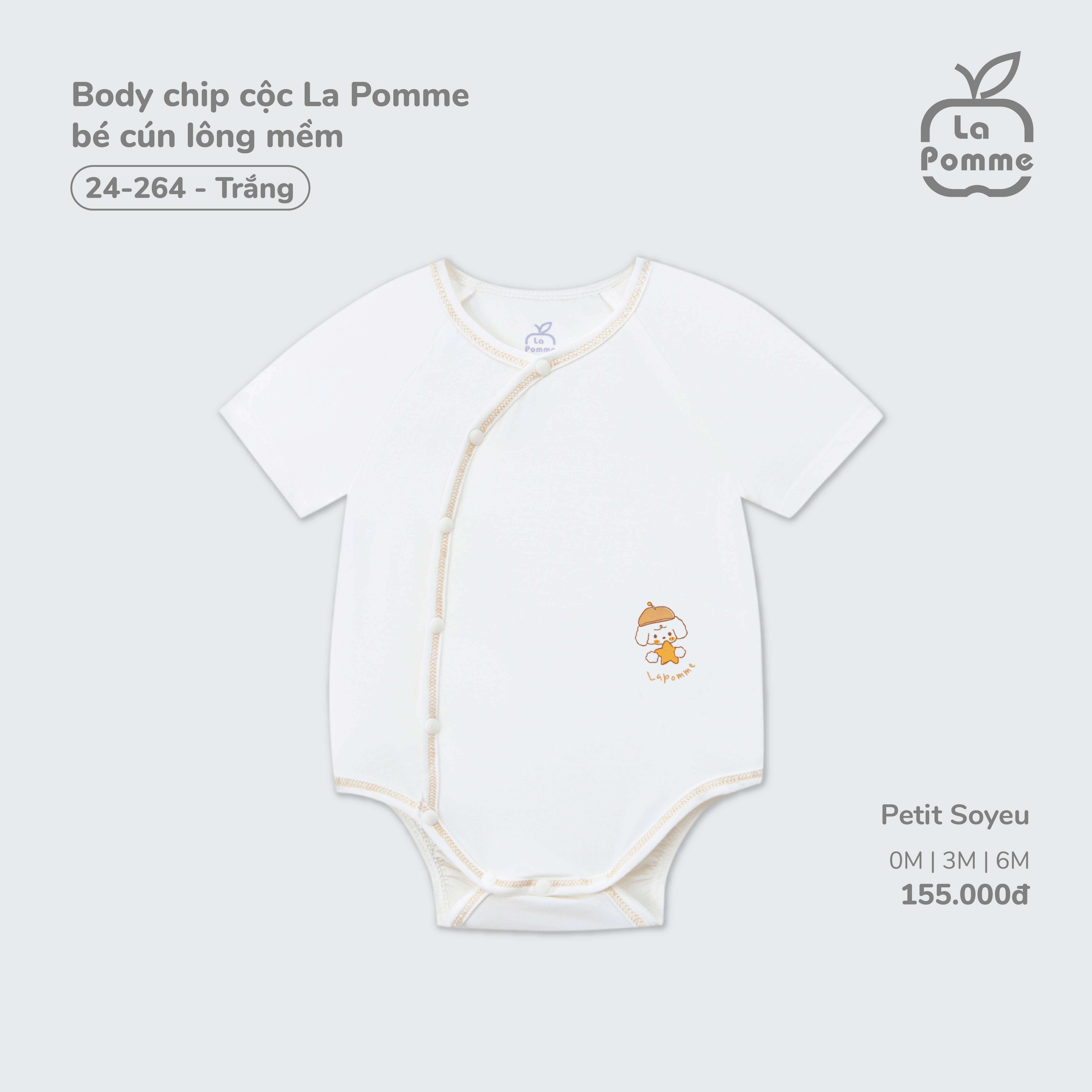 Body chip cộc La Pomme bé cún lông mềm Trắng (3M,6M)