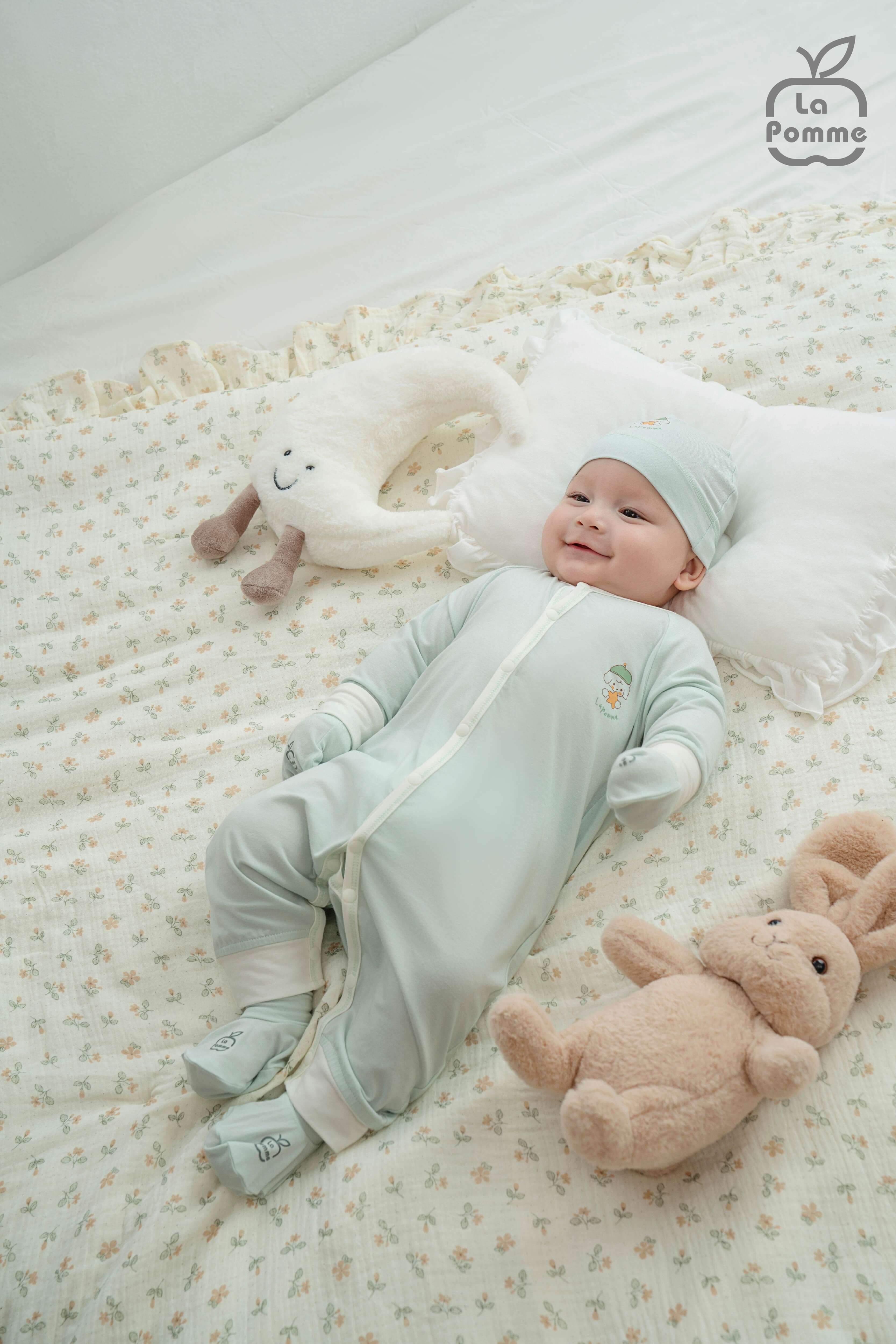 Body dài tay La Pomme bé cún lông mềm Xanh nhạt (Newborn,0M,3M) — ảnh 2