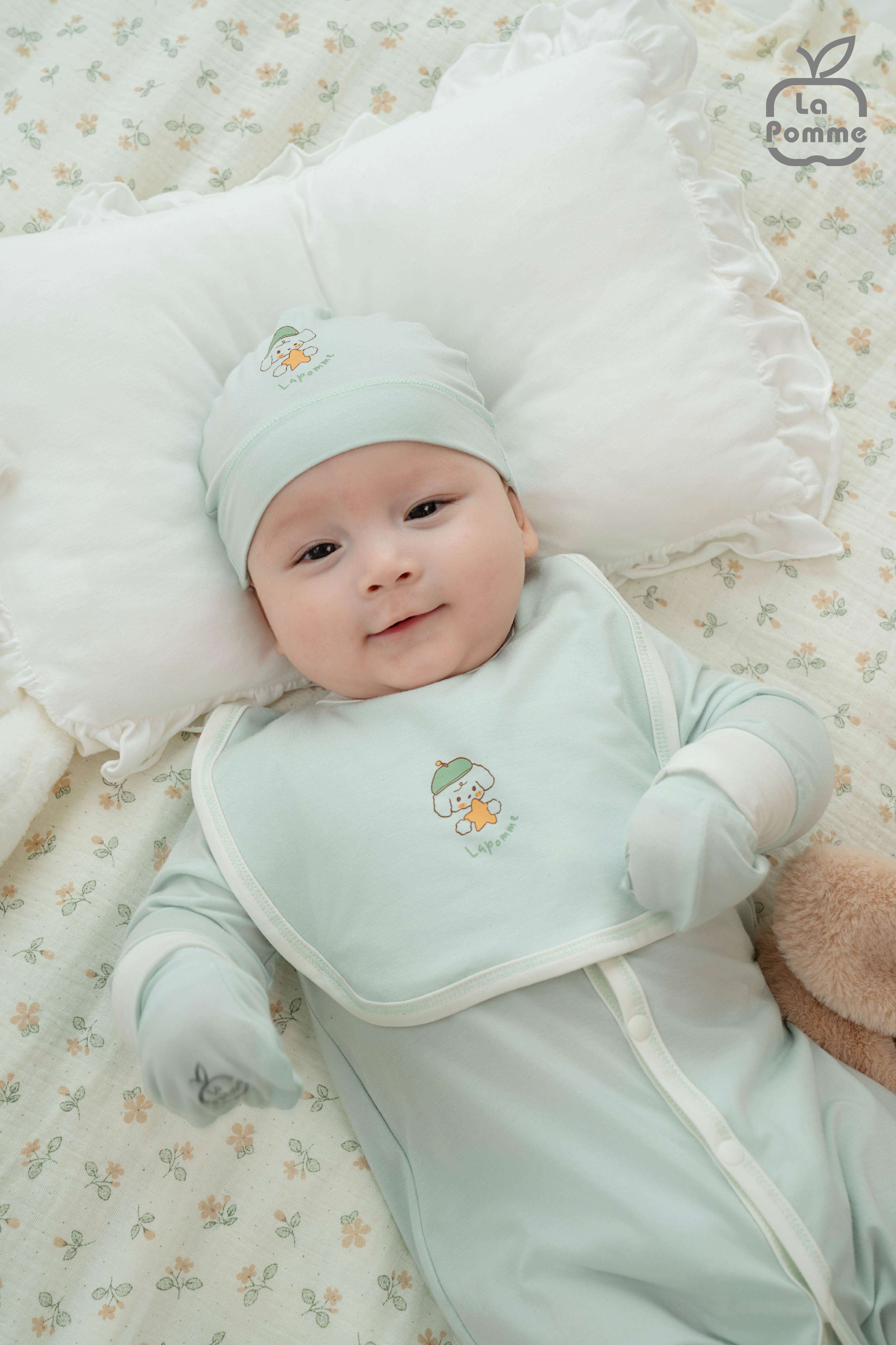 Body dài tay La Pomme bé cún lông mềm Xanh nhạt (Newborn,0M,3M) — ảnh 3