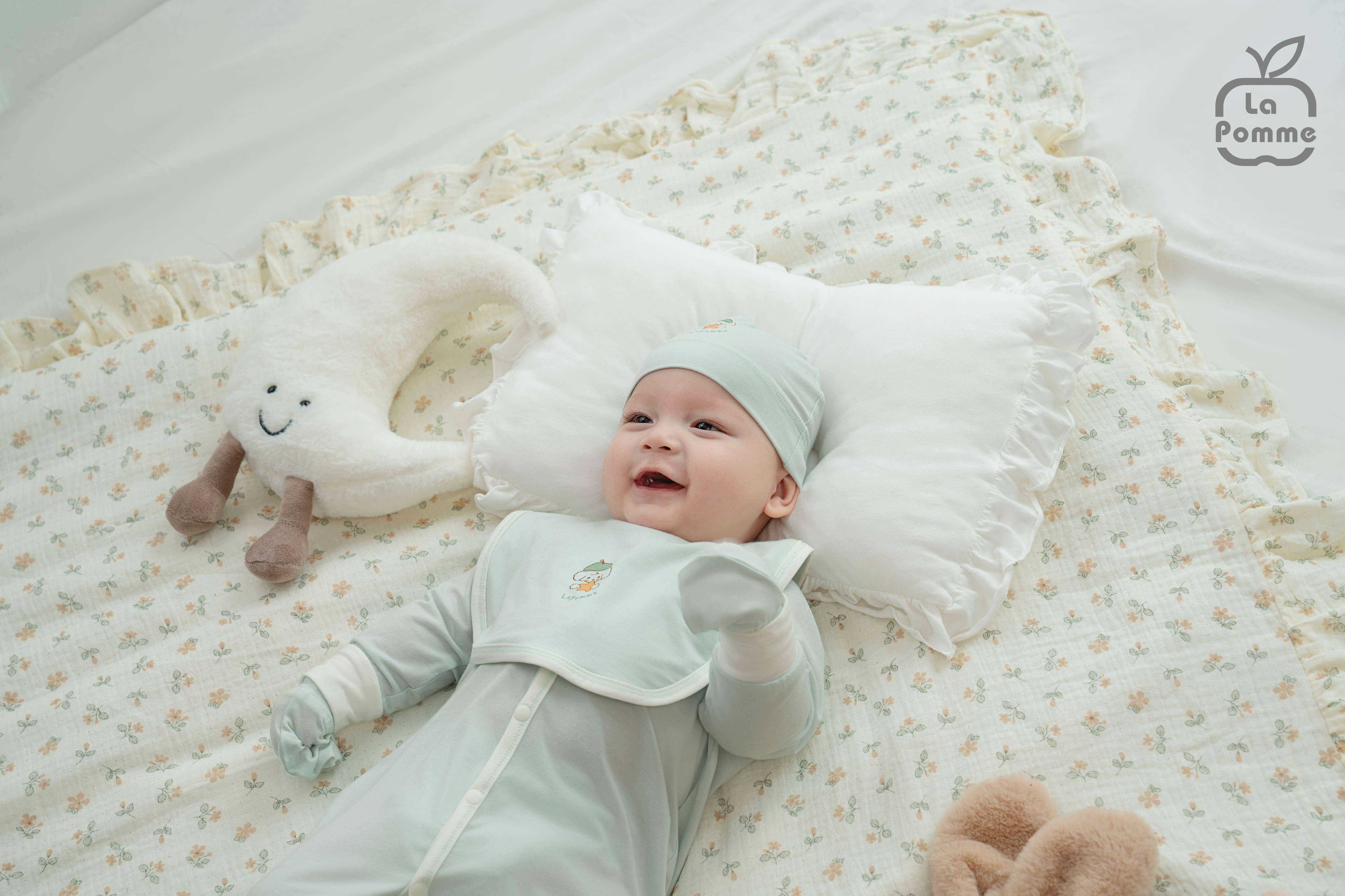 Body dài tay La Pomme bé cún lông mềm Xanh nhạt (Newborn,0M,3M) — ảnh 4