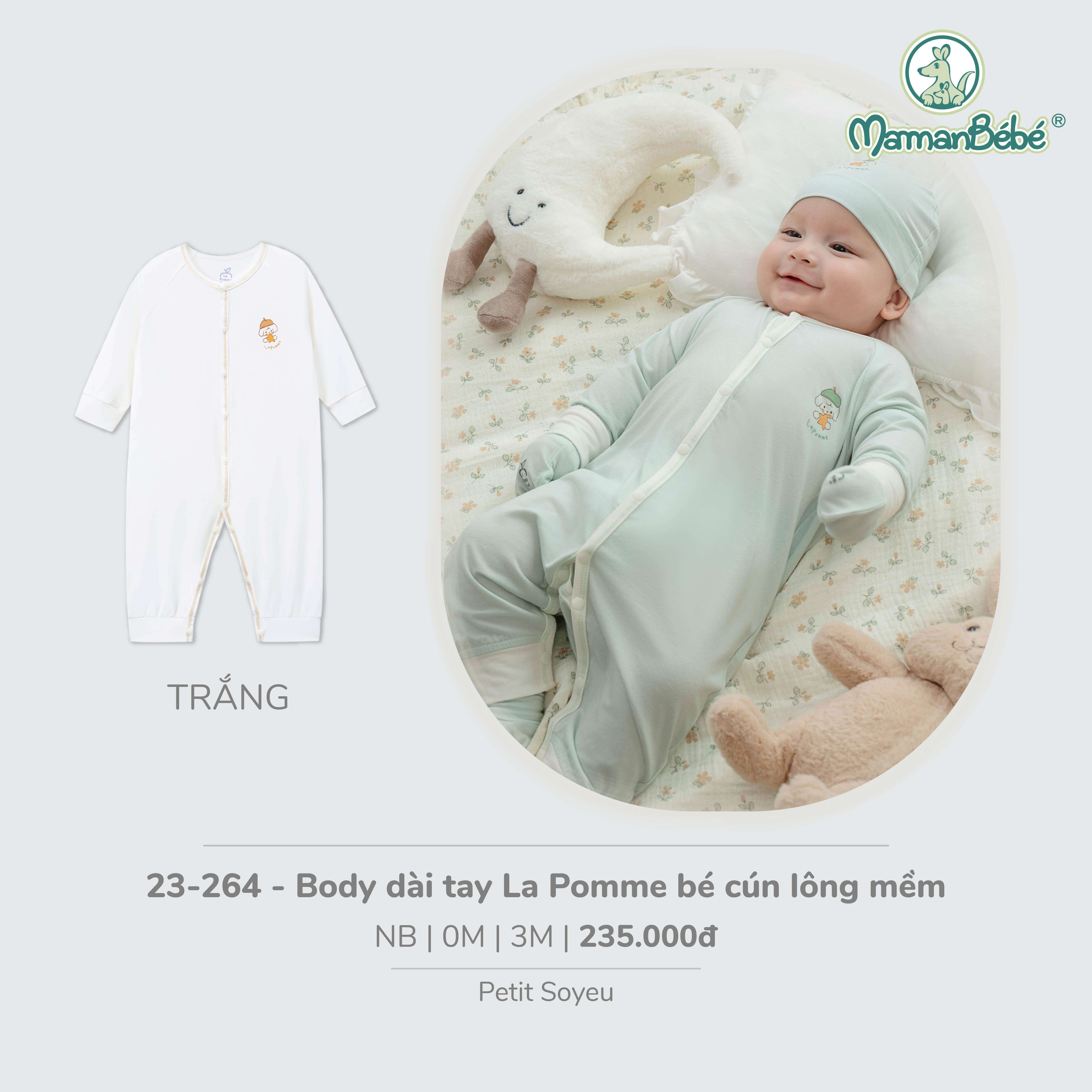 Body dài tay La Pomme bé cún lông mềm Xanh nhạt (Newborn,0M,3M) — ảnh 5