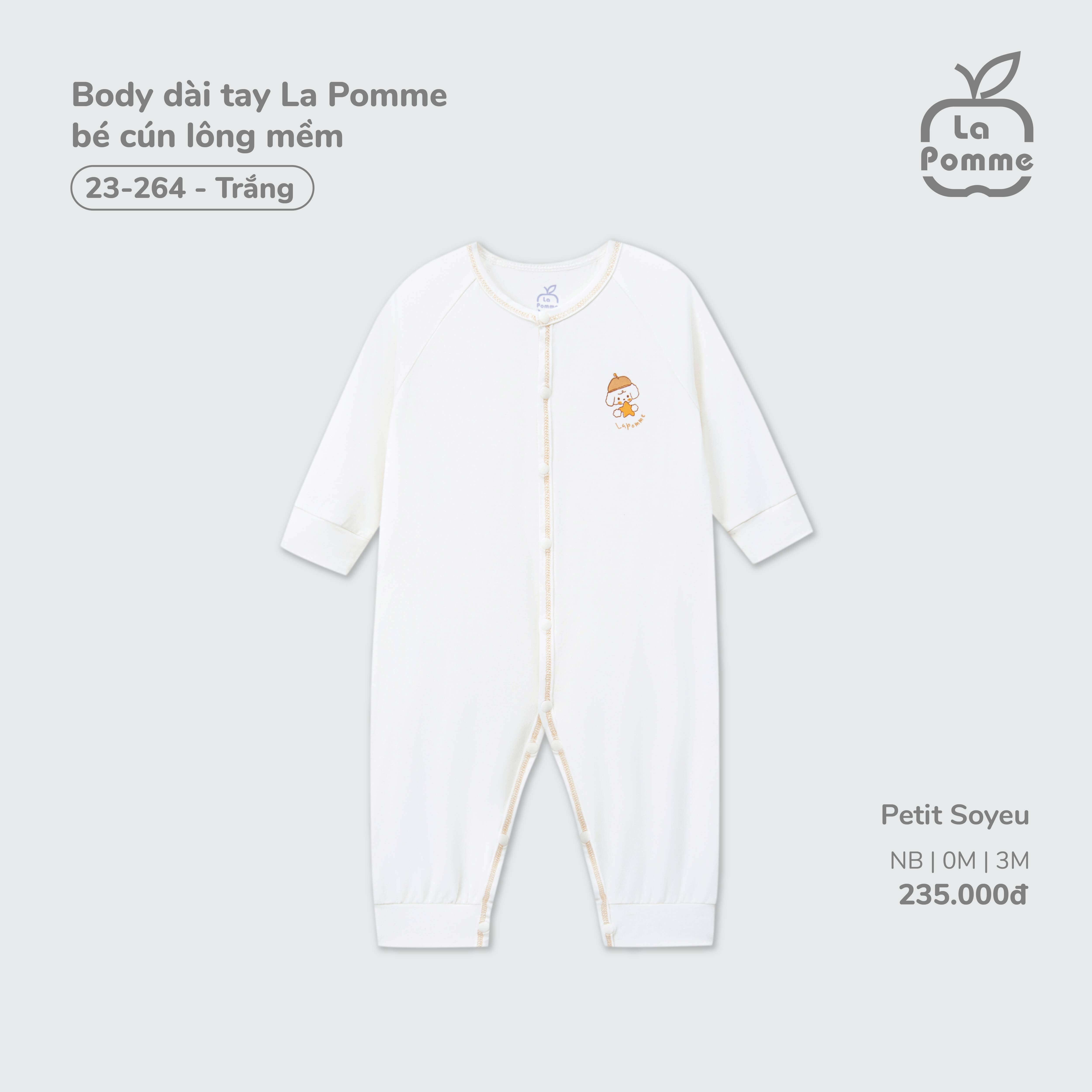 Body dài tay La Pomme bé cún lông mềm Trắng (Newborn,0M,3M)