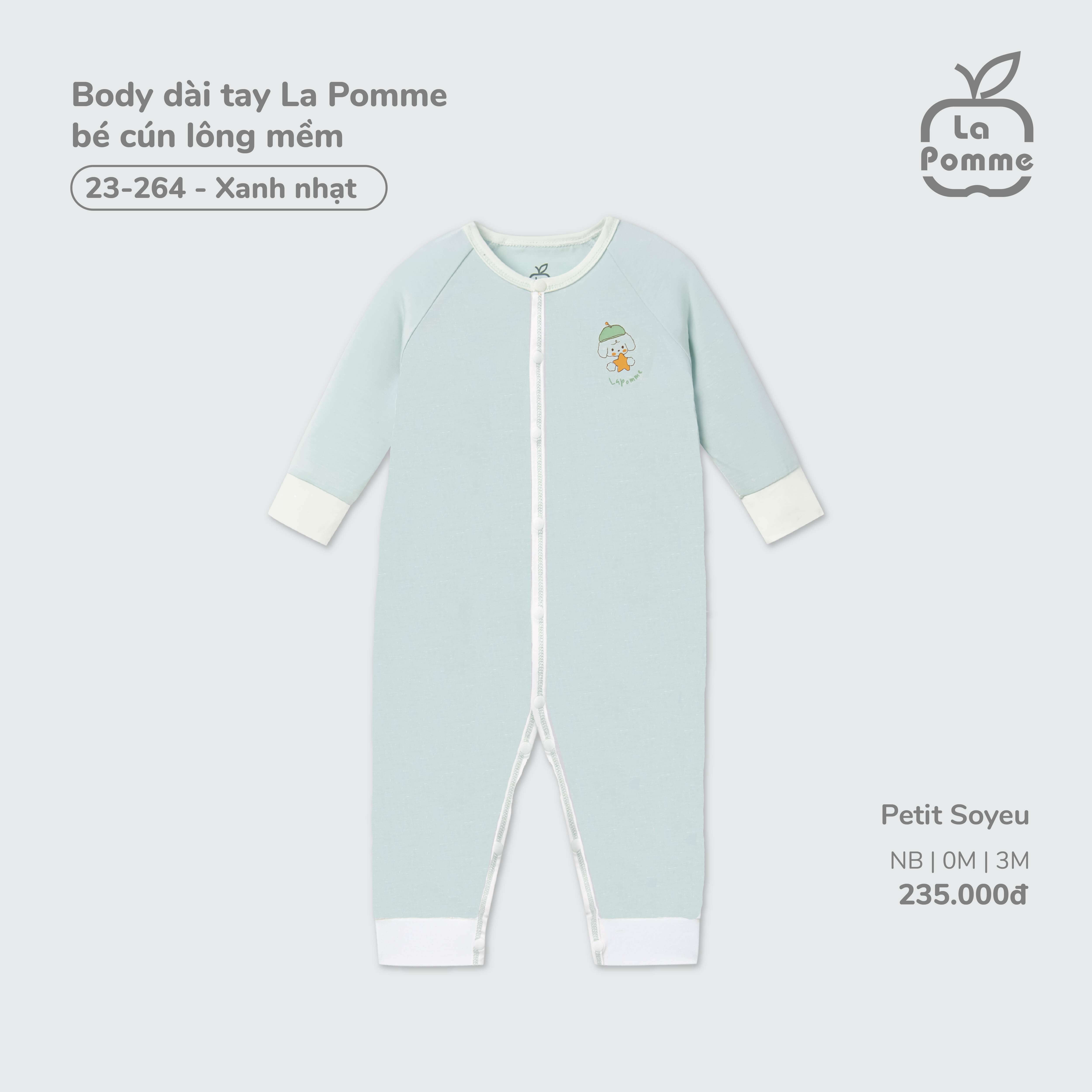 Body dài tay La Pomme bé cún lông mềm Trắng (Newborn,0M,3M) — ảnh 2