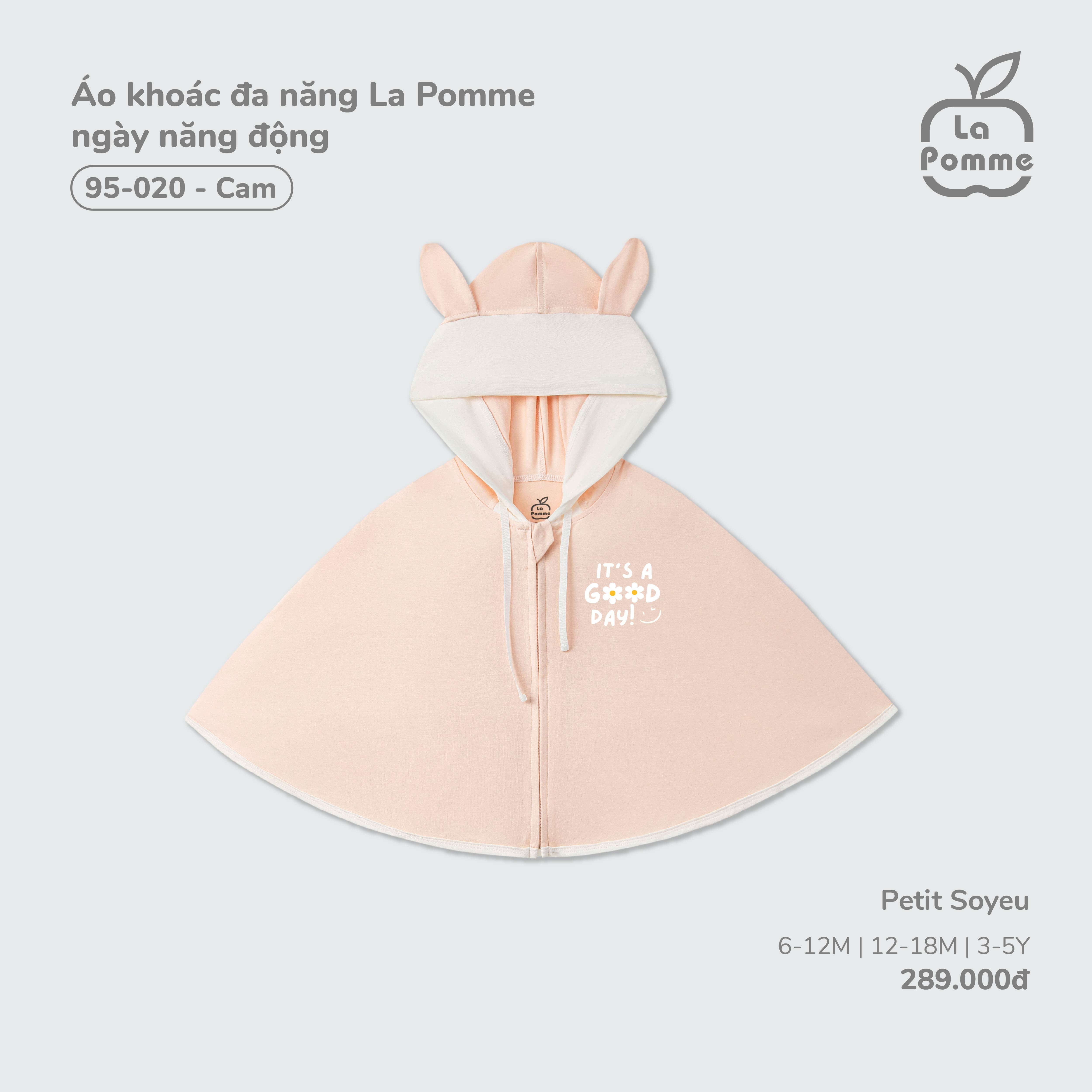 Áo khoác đa năng La Pomme ngày năng động Cam (6M,12M,3Y)