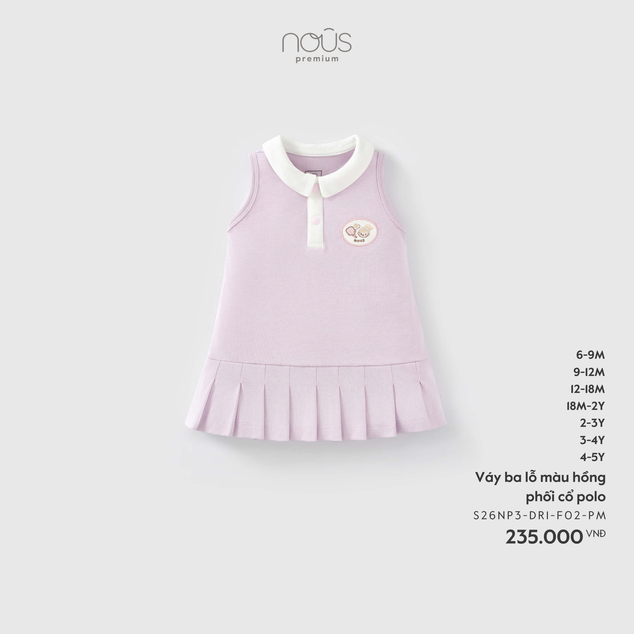 Nous Váy ba lỗ màu hồng phối cổ polo (9M,12M,18M,2Y,3Y,4Y)